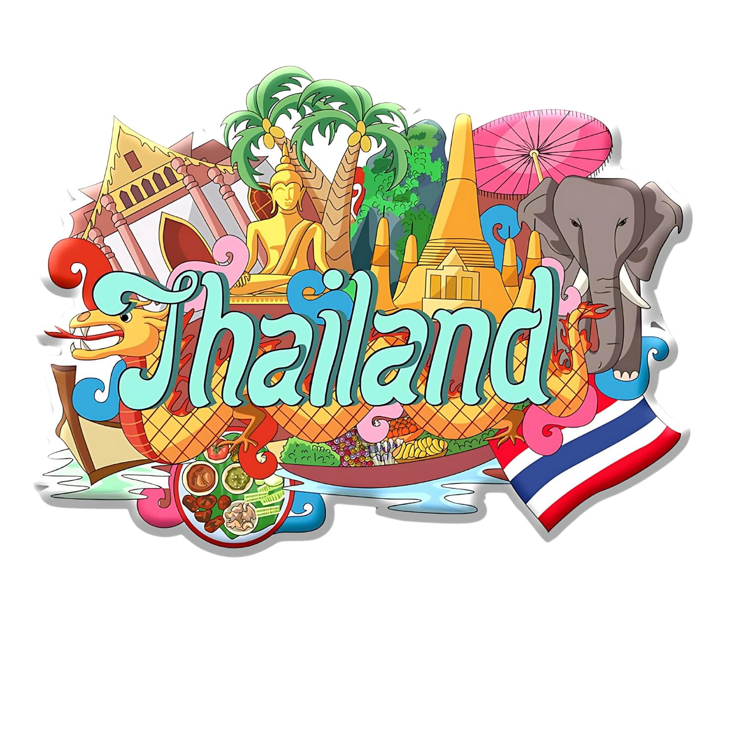 Thailand Theme Souvenir Wooden Refrigerator Stylish Fridge Magnet Perfect Souvenir Gift for Brother, Sister, Kids | Home Decor | Kitchen Decor | Pack of 1 | Multicolor