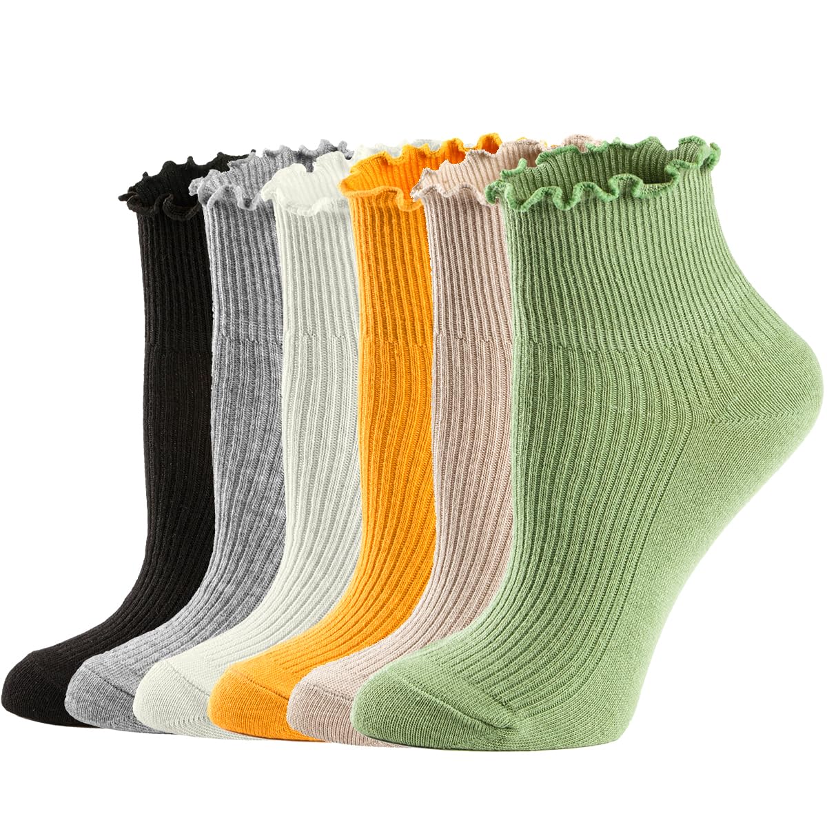 Mcool Mary Womens Ankle Casual Lace Ruffle Low Cut Knit Lettuce Frilly Cute Socks 6 Pack