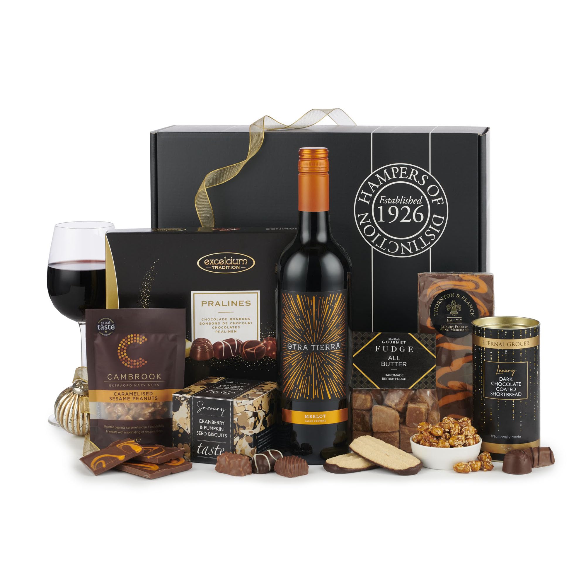 Thornton and France The Celebration Red Wine Hamper With Nibbles | Luxury Food Hamper With Alcohol & Snacks Gift | For Him Her Or Couples | 6 Delicious Items