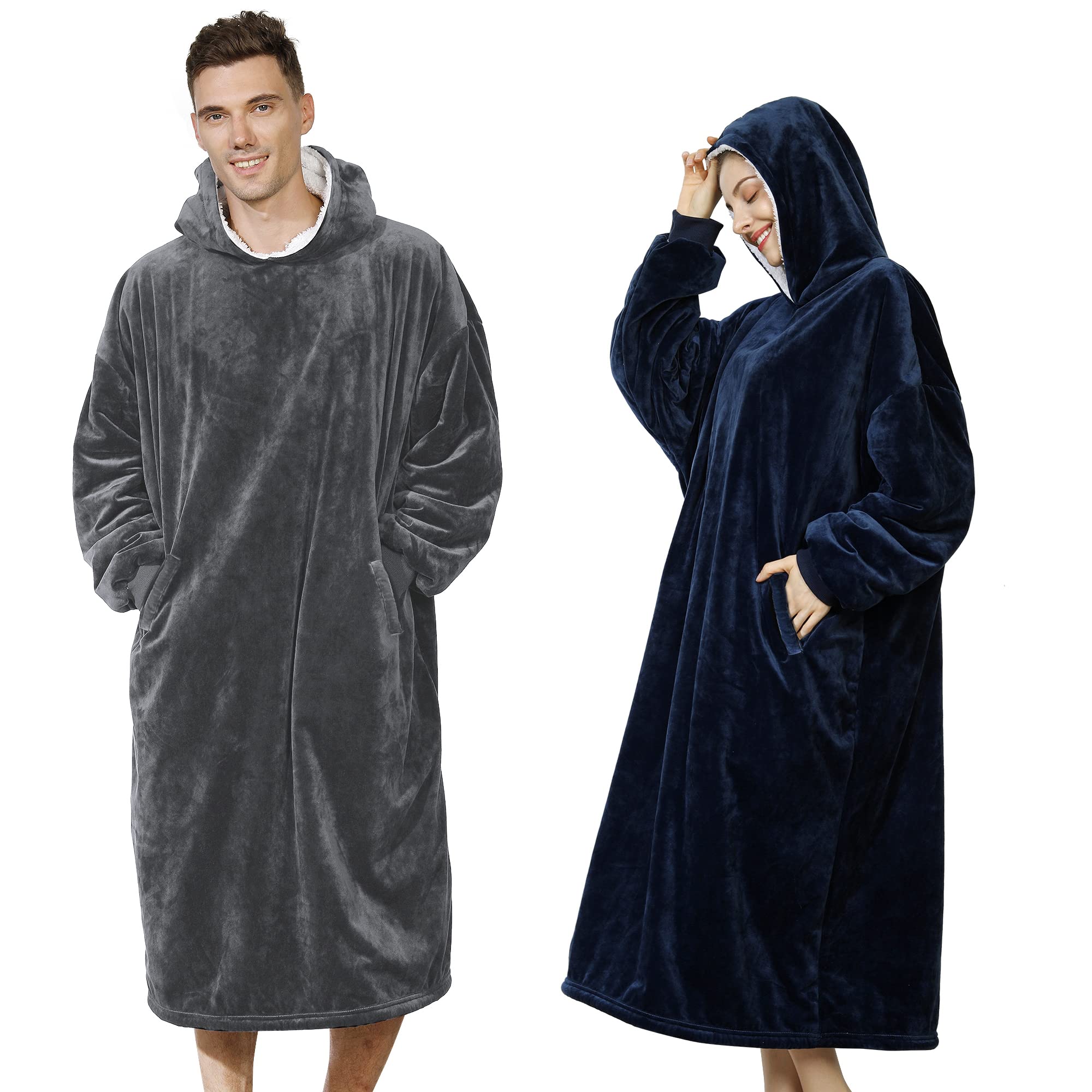 AmyHomieBlanket Sweatshirt,Oversized Sherpa Hooded Sweatshirt Blanket,Fleecehug Hoodie Wearable Blanket with Pocket for Adults & Kids & Teens (2PCS)