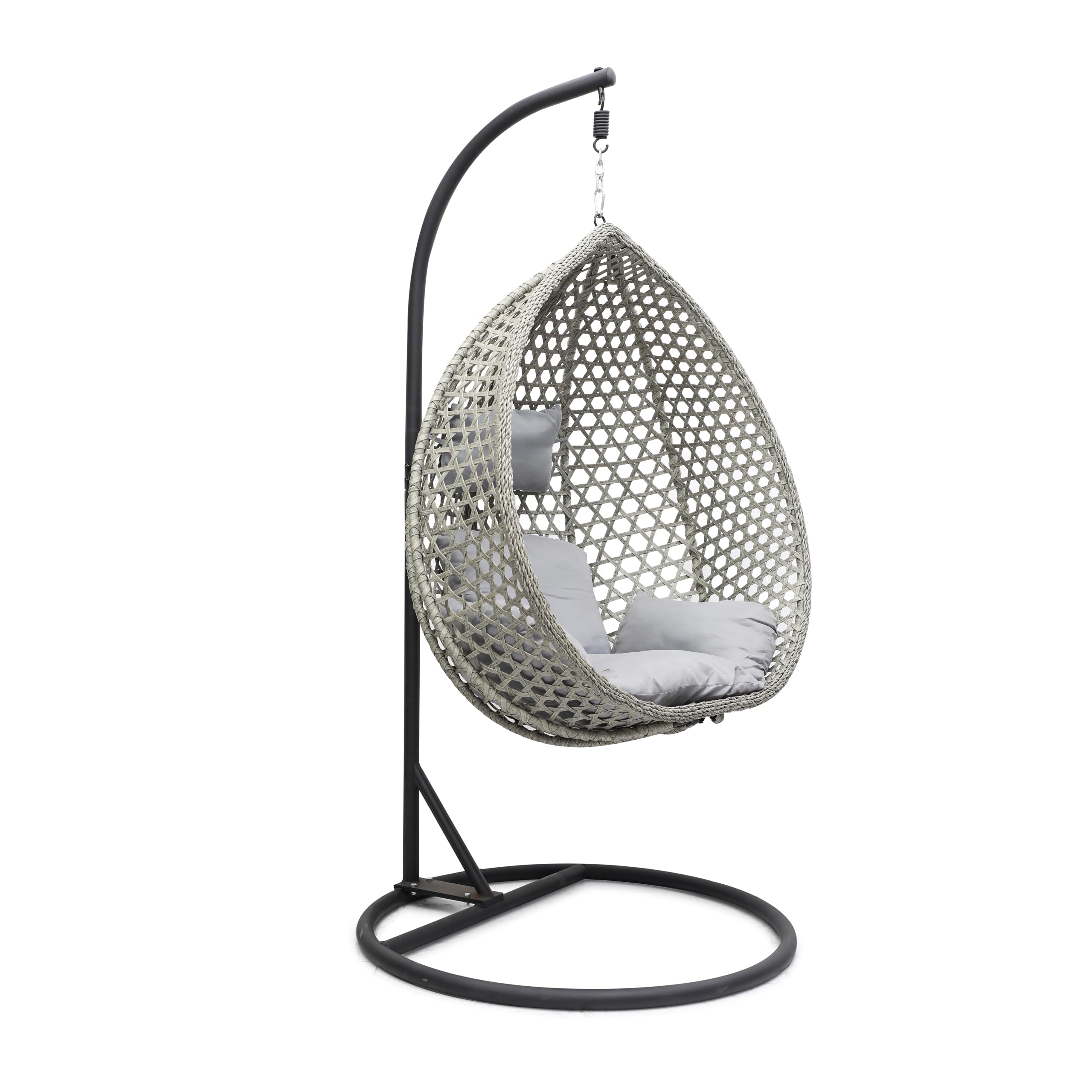 Best Hanging swing chair MH-2008 Hanging Egg Indoor Outdoor Patio Wicker Rattan Swing Chair with UV Resistant Random Washable Cushions & Iron Frame for Garden, Living Room & Backyard & (Grey)