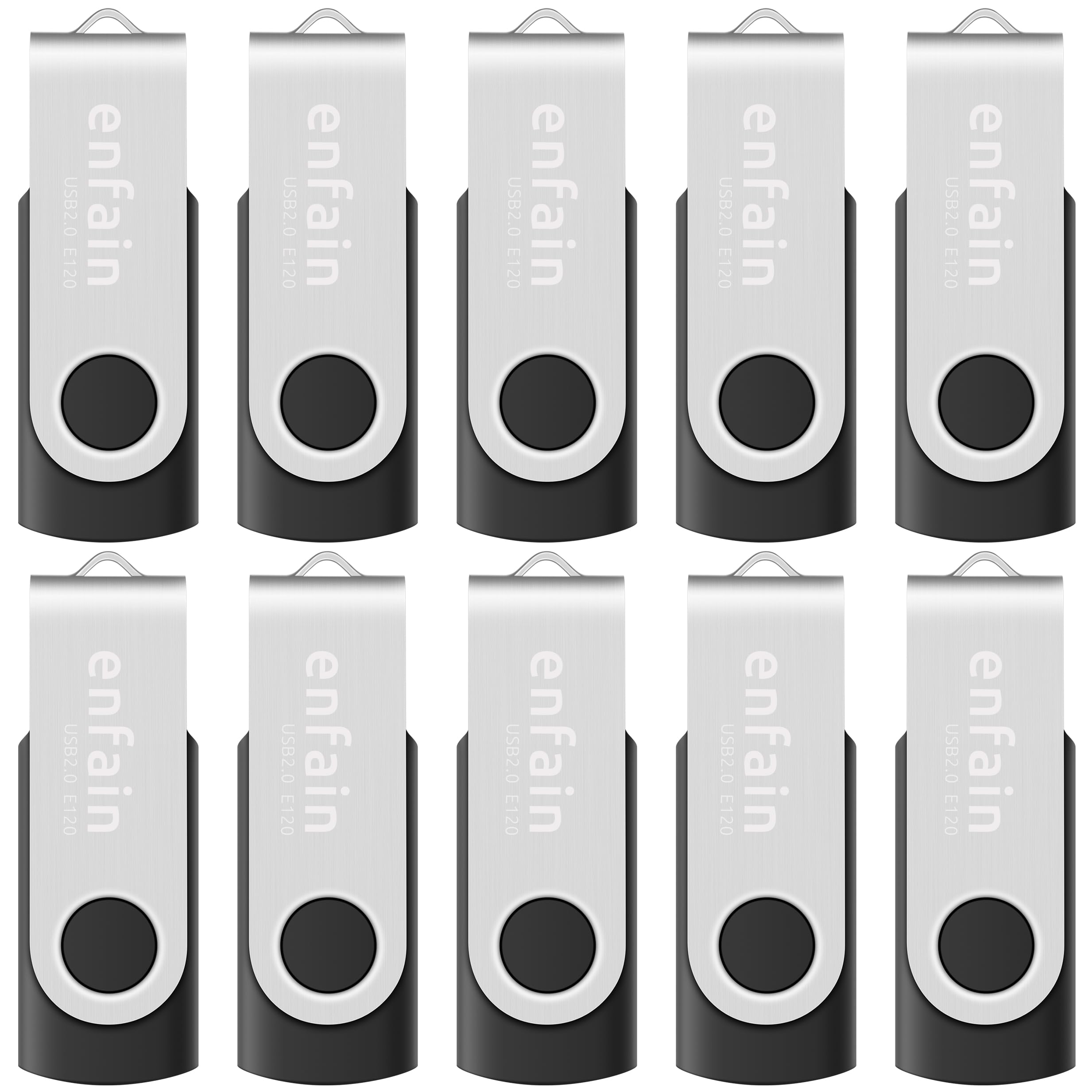 Elite 10-Pack of 2GB USB 2.0 Black Swivel Flash Drives Thumb Drives with 12 White Labels for Easy Identification and Organization