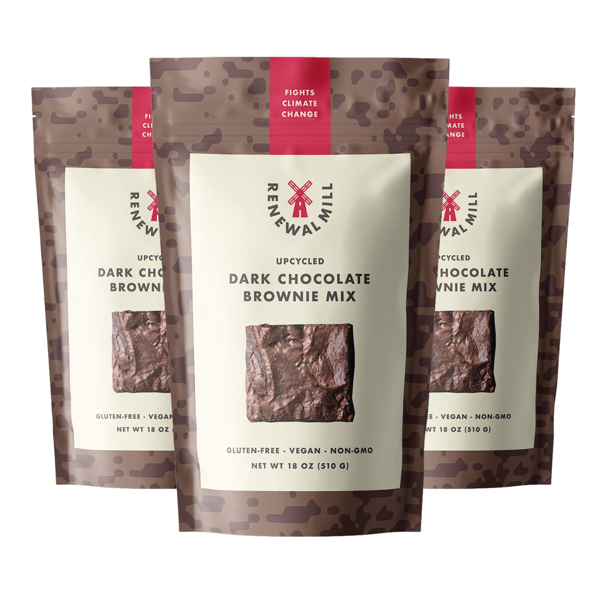 Renewal MillDark Chocolate Brownie Mix 18 oz, Gluten-Free, Vegan, Non-GMO, Upcycled Ingredients I Easy to Make, Only Requires Oil and Water, Kid-Friendly | Packaging May Vary - (Pack of 3)