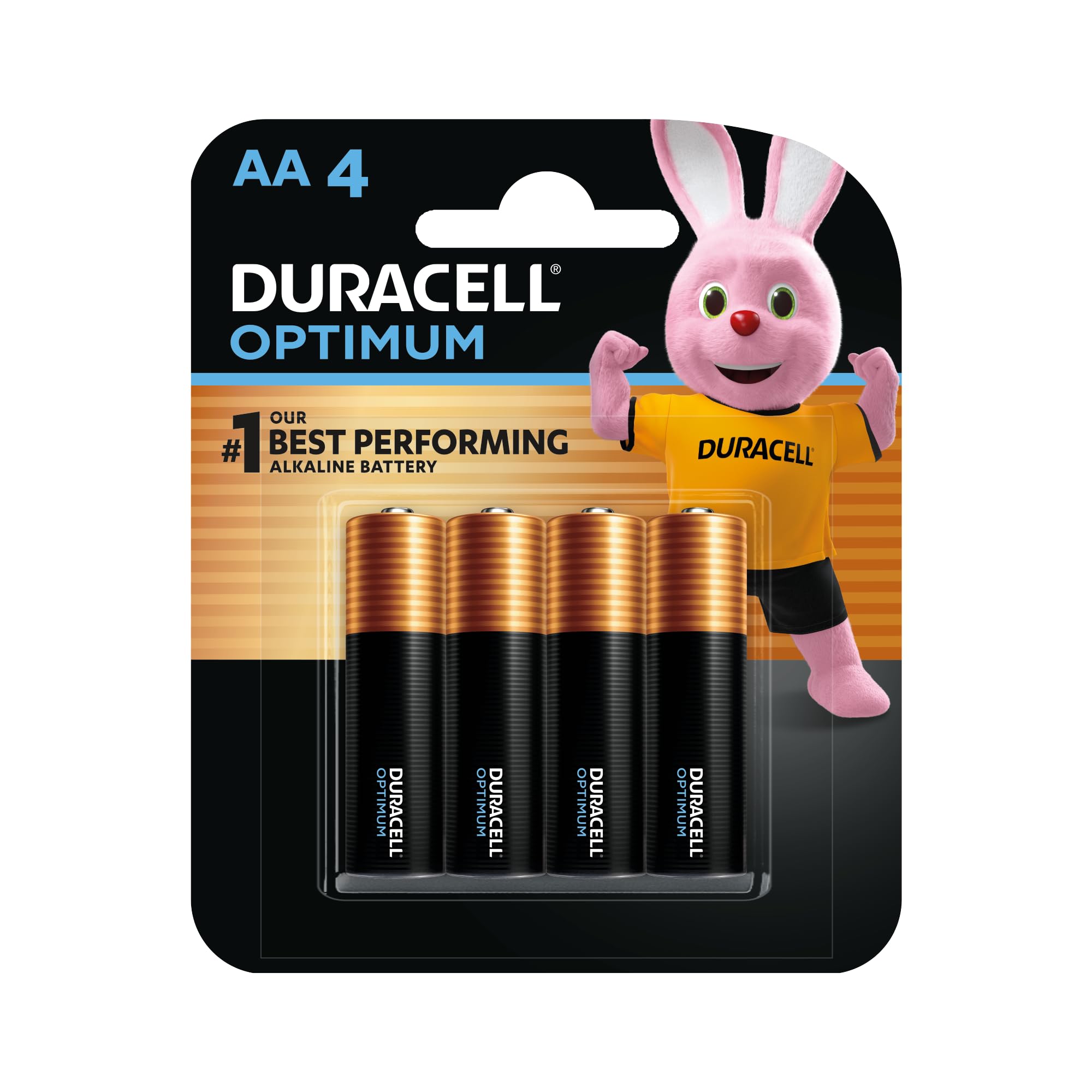 Duracell Optimum Type AA Alkaline Batteries Pack of 4, black