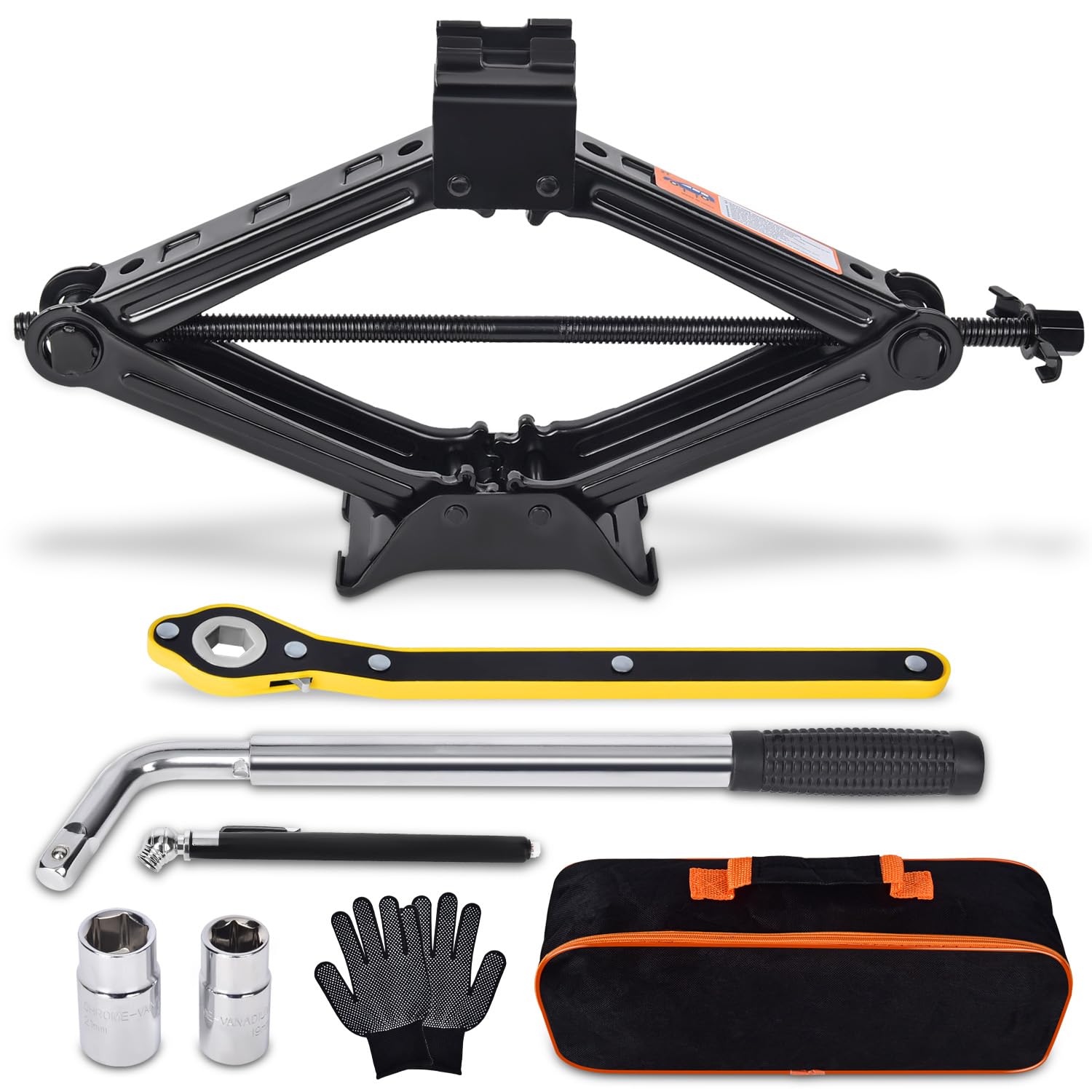 Car Jack Kit Scissor Jack for Car 2 Ton (4409 lbs) Tire Jack Tool Kit Universal Car Emergency Kit with Lug Wrench Tire Changing Kit for Car SUV