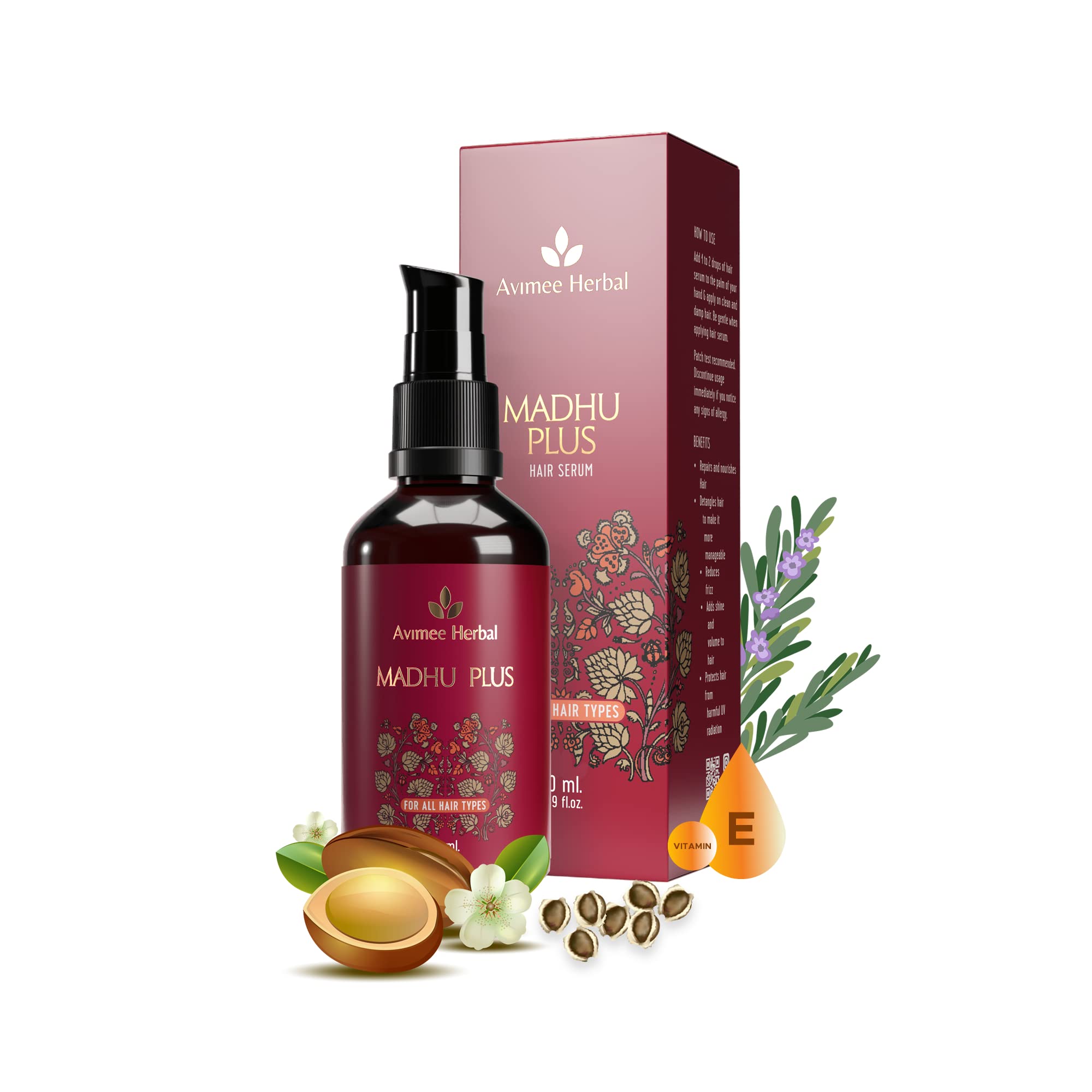 AVIMEE HERBAL Madhu Plus Hair Serum | Frizz Free Nourishing Elixir, Shiny and Silky Smooth Hair,With Keratin Protein & Argan Oil | 50 ml