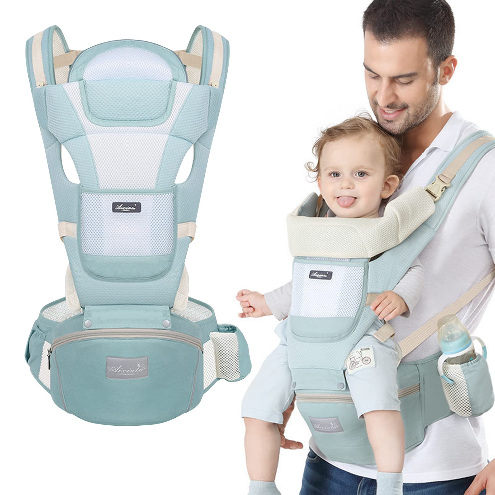 Occuwzz Baby Carrier with Hip Seat, Multi-Functional Baby Carrier Newborn to Toddler for All Seasons All-Position, Baby Backpack Carrier for Child, Toddler, Infant, Newparents