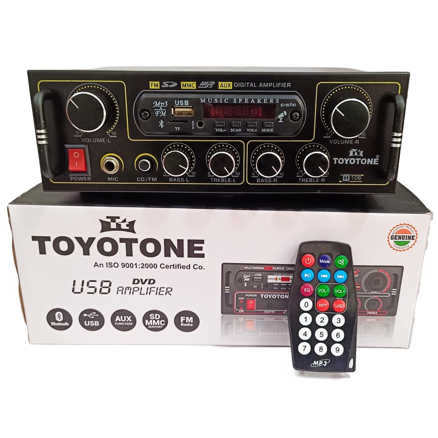 TOYOTONE 2 Channel Stereo Amplifier with 4440 Double IC, LED Display/Bluetooth/MIC Input/USB/SD Card Slot/FM Radio/AUX Input/Built-in Equalizer with Bass, Treble & Balance Control