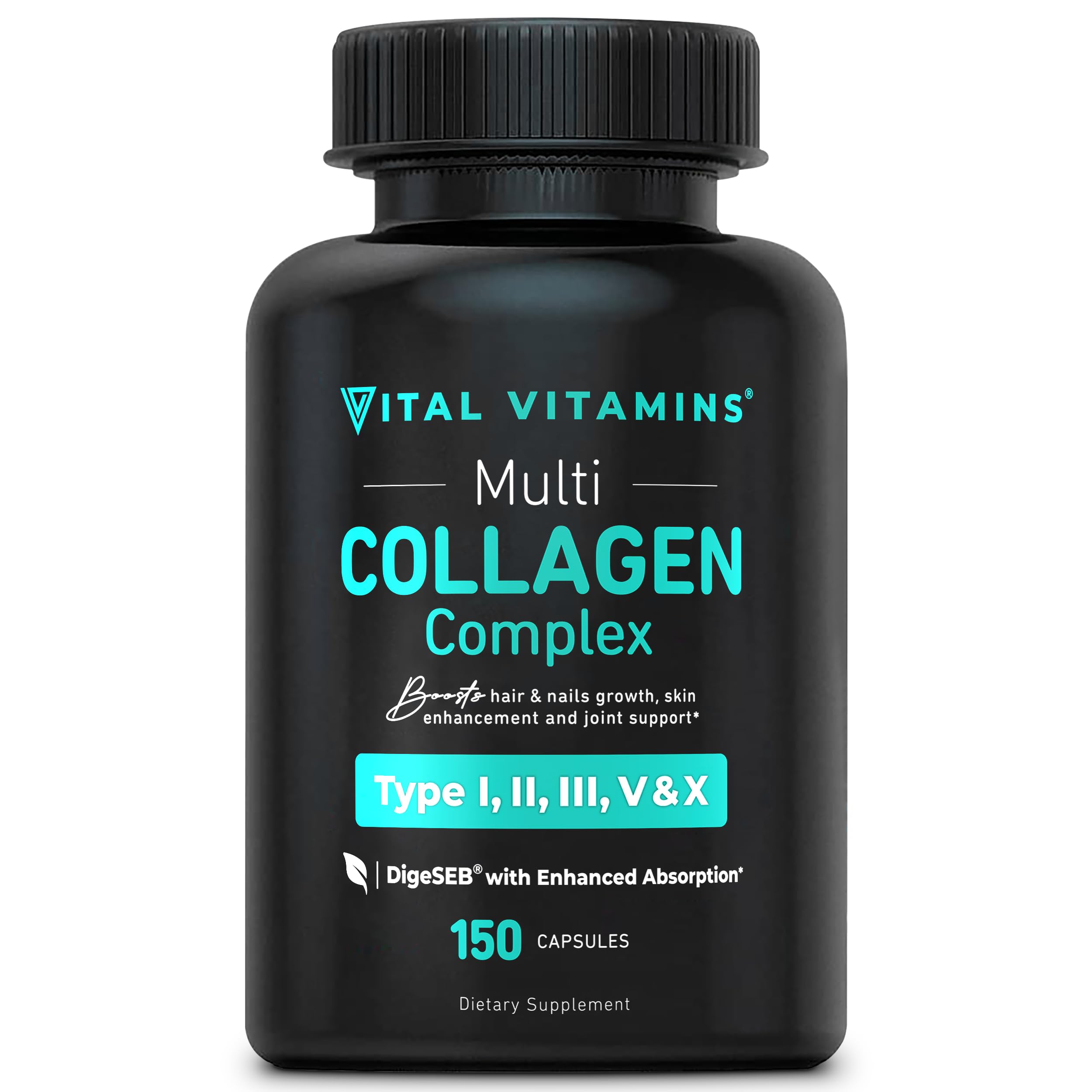 Vital Vitamins Collagen for Women & Men - Type I, II, III, V, X Multi Collagen Pills - Grass Fed, Non-GMO - 150 Capsules