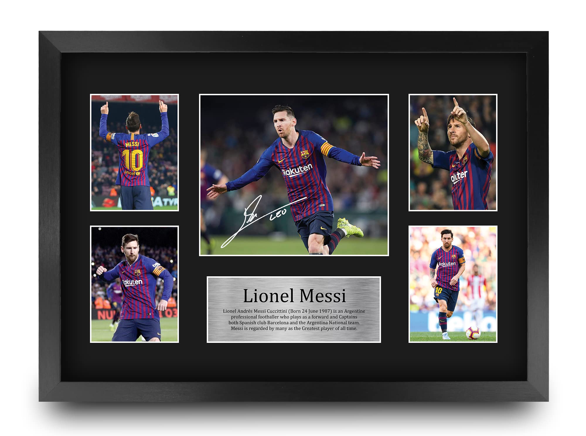 HWC TradingLionel Messi Gift Signed A4 Printed Autograph Gifts Photo Display (Barcelona A3 Framed)