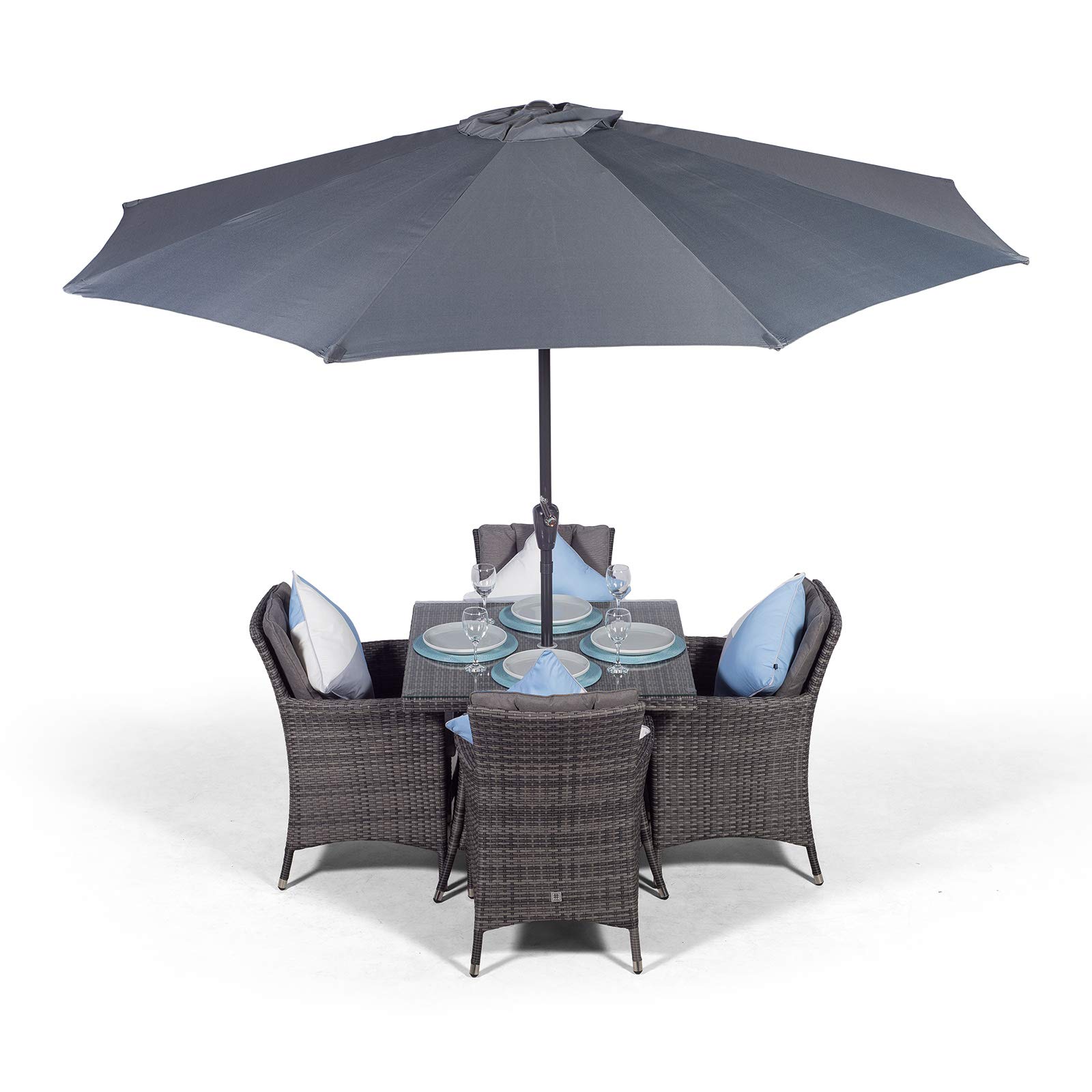 Buy Savannah Rattan Dining Set | Luxury Square 4 Seater Grey Rattan