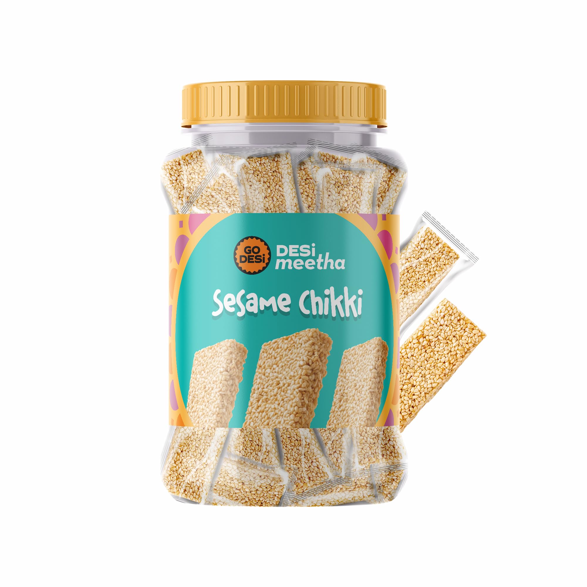 Go Desi Sesame Chikki Jar | Til Chikki | Nutritious Bar | No Added Preservatives and Colours | Gajak | Sweets | Gazak | 50 pieces