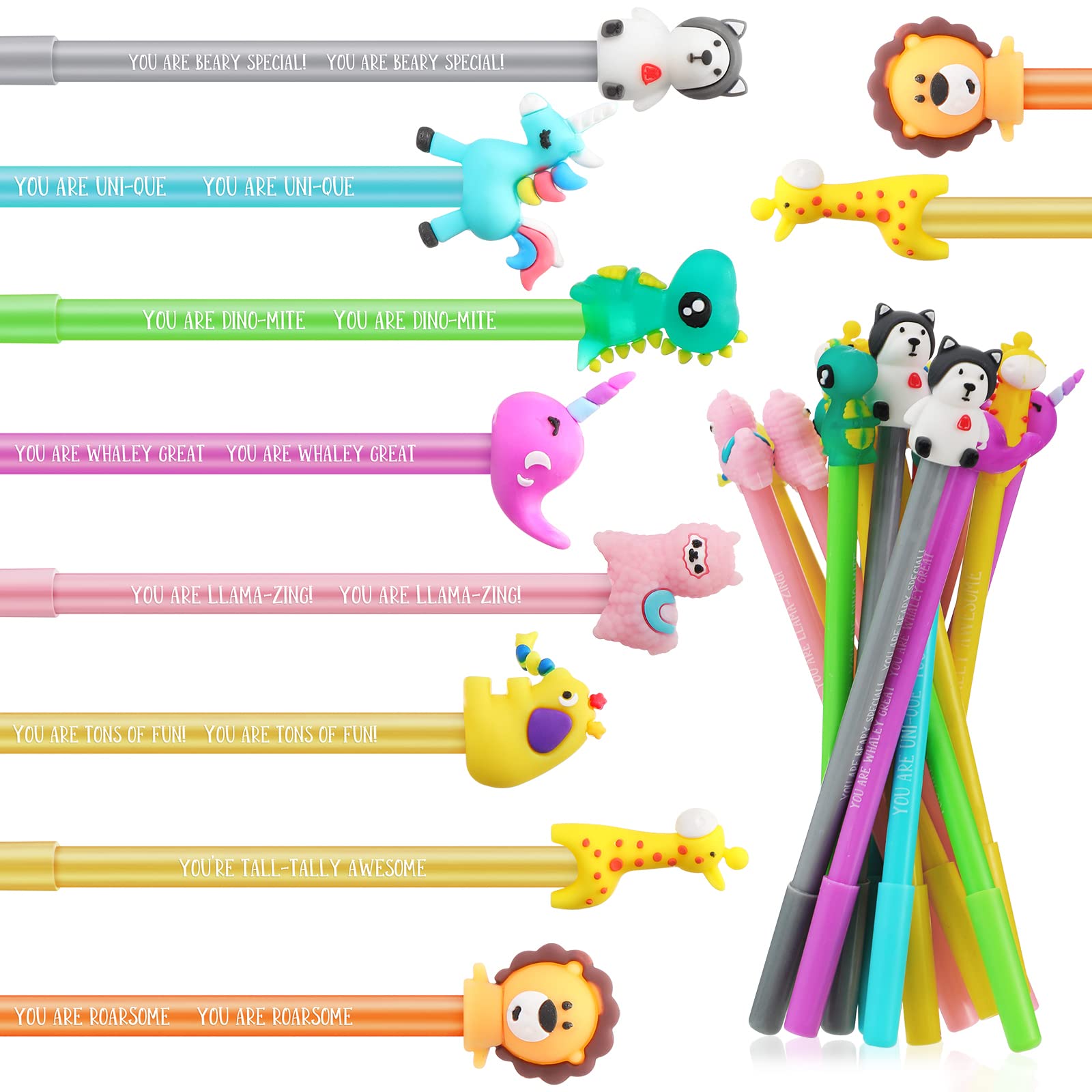 56 Pcs Inspirational Cute Pens Bulk Fun puns Cartoon Animal Pens for Kids Black Gel Ink Pens Funny Writing Kawaii Pens for Student Back to School Gifts from Teachers Office Supplies