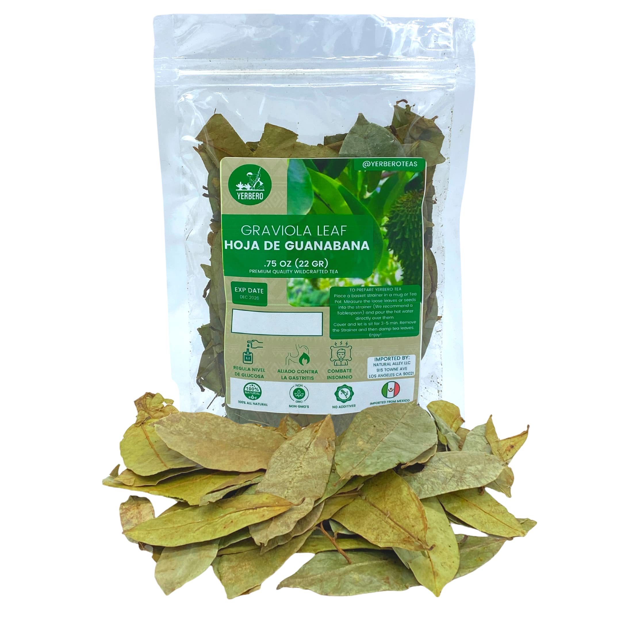  : Yerbero - Hoja De Guanabana Entera ( .75 oz - 22gr ) Whole  Dried Graviola Soursop Guanabana Leaves, Organic Whole Leaf ,100% All  Natural Delicious| 20+ Servings | From Mexico | Premium Wildcrafted  Quality. : Grocery & Gourmet Food