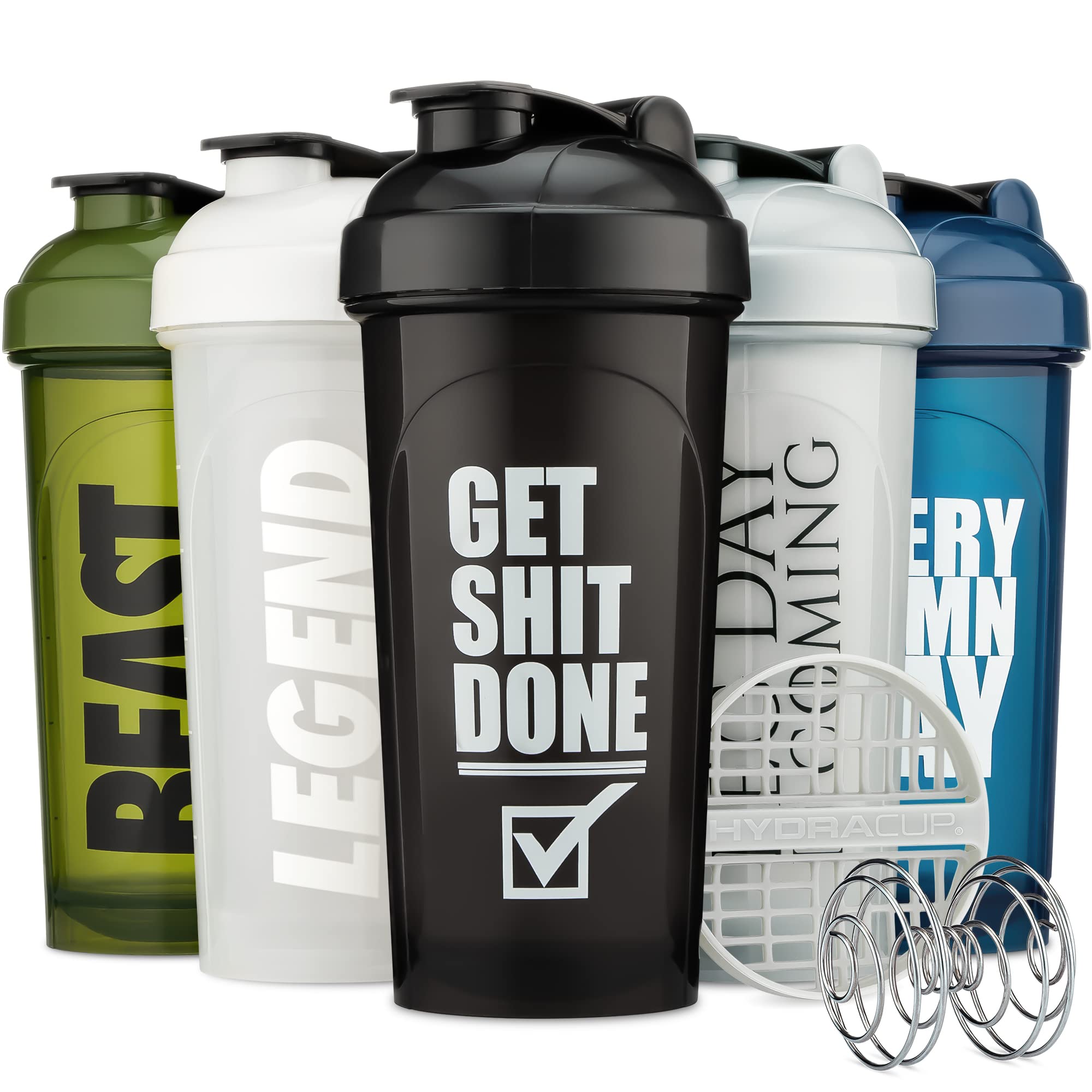 Hydra Cup 5 Pack of OG Shaker Bottles, 24oz Max Value Pack, Protein Shaker Cups, 5qty Stand Out Colors & Logos Version Two