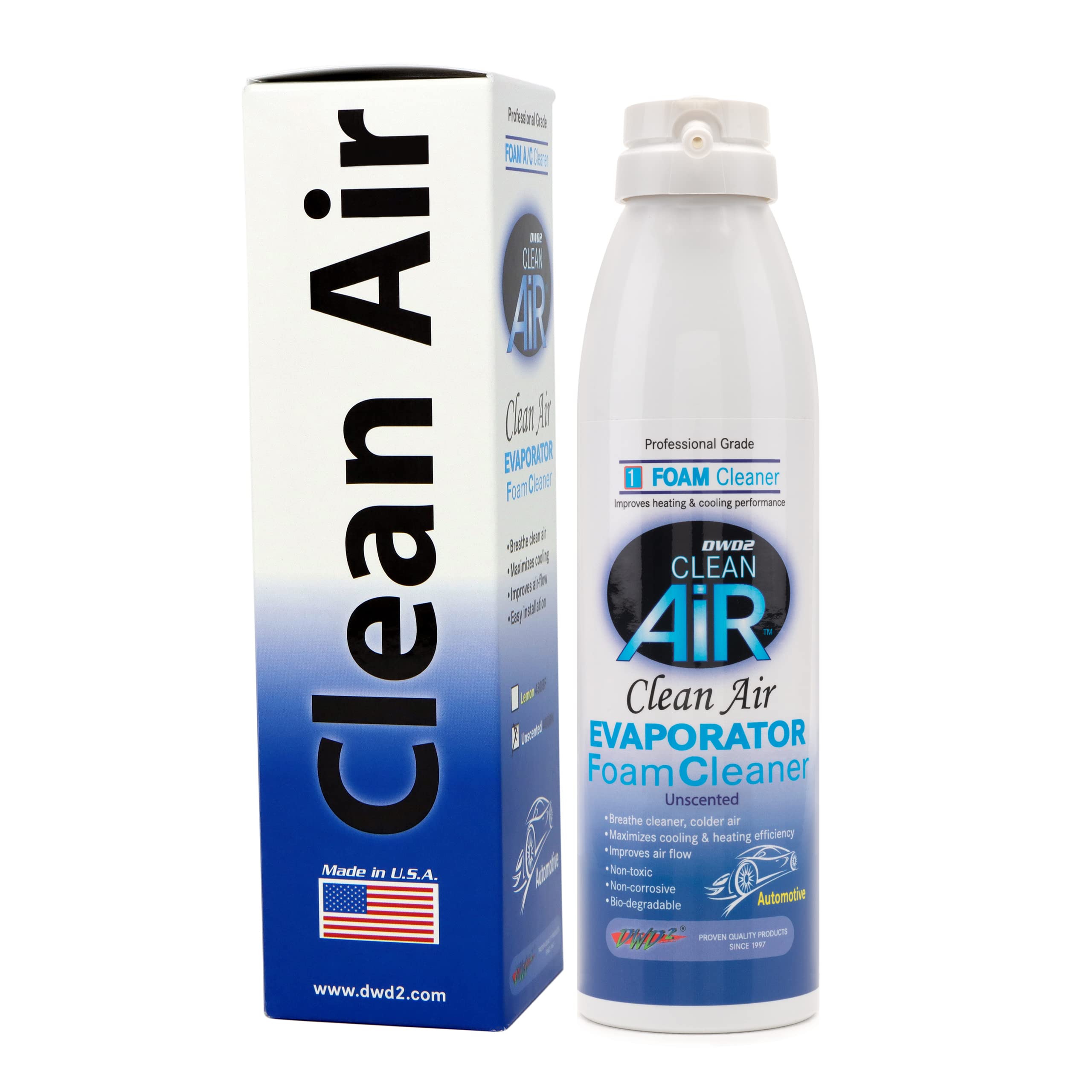 Clean AIR® Premium Foaming Automotive Evaporator Coil Cleaner (Unscented) - Renew Your Air Conditioner and Enjoy a Comfortable Driving Experience Today (8.oz)