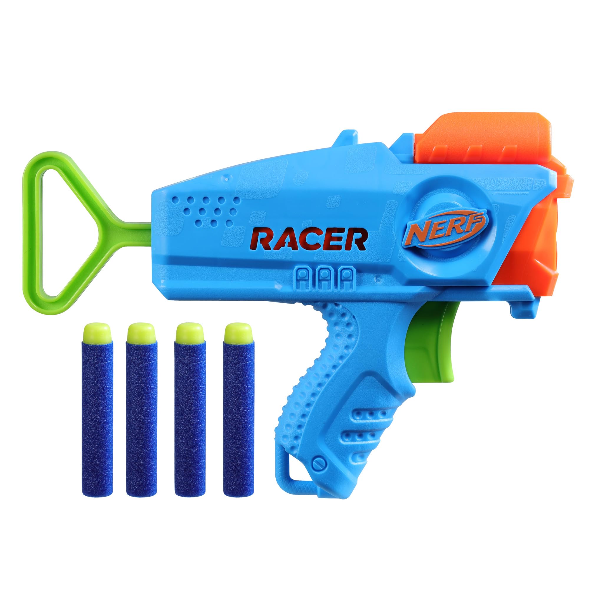 NerfElite Junior Racer Easy Play Dart Blaster, 4 Nerf Elite Darts, Nerf Blaster Outdoor Toys for 6 Year Old Boys & Girls & Up