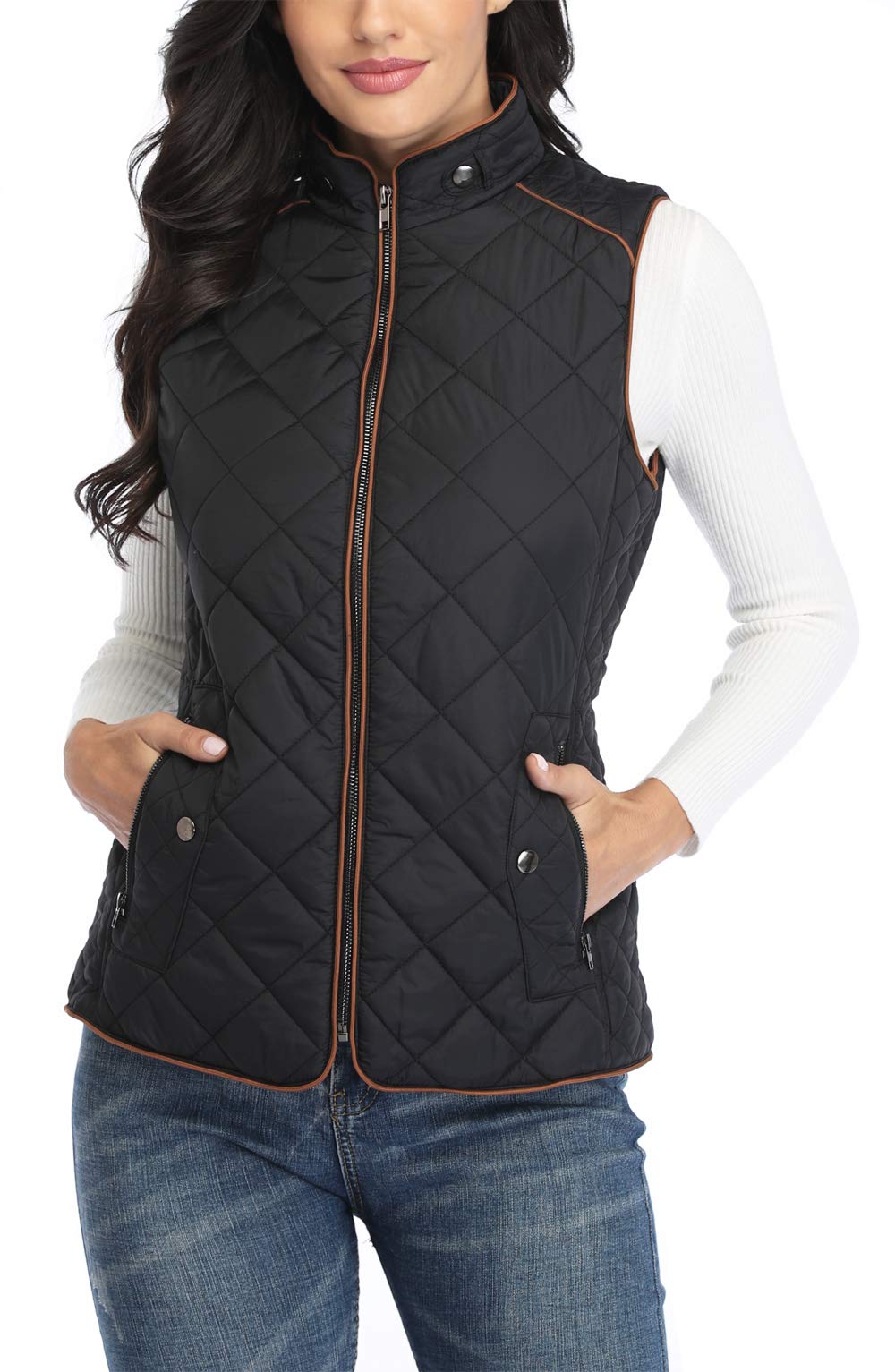 MISS MOLY Women Lightweight Quilted Padded Vest Stand Collar Zip Up Front Gilet Quilted