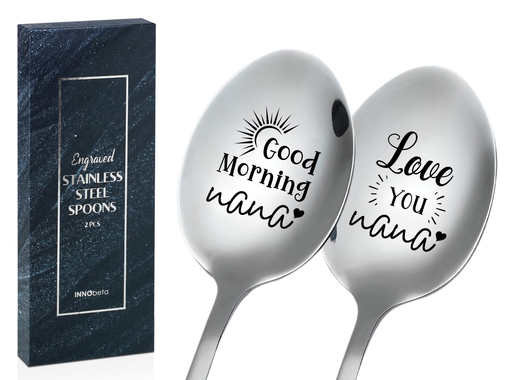 Mother's Day Gifts For Grandma, GOOD MORNING NANA LOVE YOU NANA, 2 Pcs Personalized Coffee Spoon Stainless Steel, Engraved Ice Cream Spoon, Grandma Gift from Grandchildren, Gift Ready Package