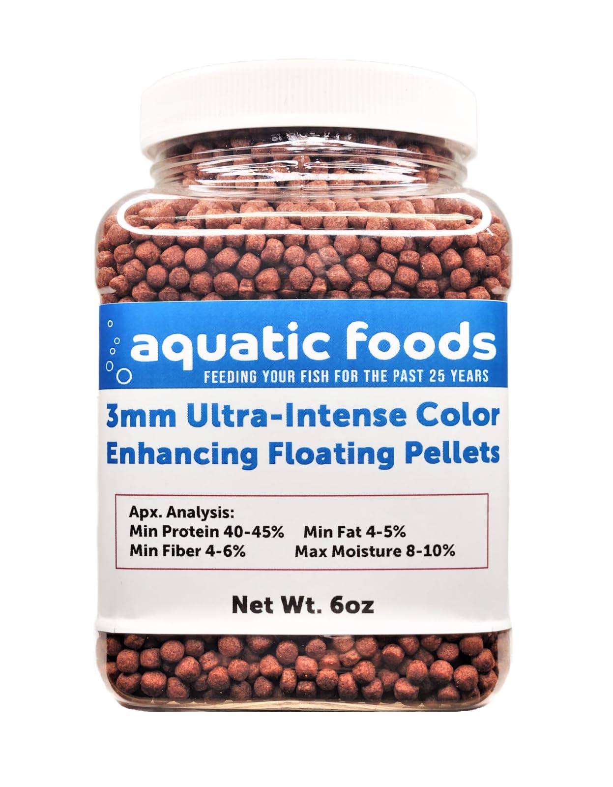 3mm Ultra-Intense Red Color Enhancing Floating Pellets for All Tropical Fish, Discus, Red Flower Horn, Red Parrot, All Fish, All Cichlids ...6oz Small Jar