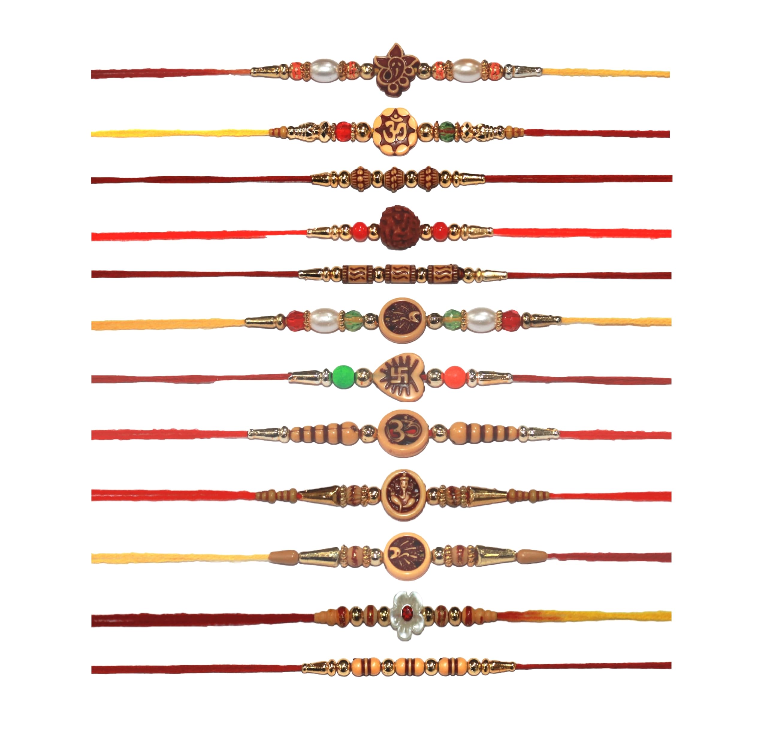 IS4A Set of 12 Bracelets for Brothers Assorted Bracelet With Rudraksha Beads Bracelet Designer Round Beads Rakhi for Brother Handmade Rakhi