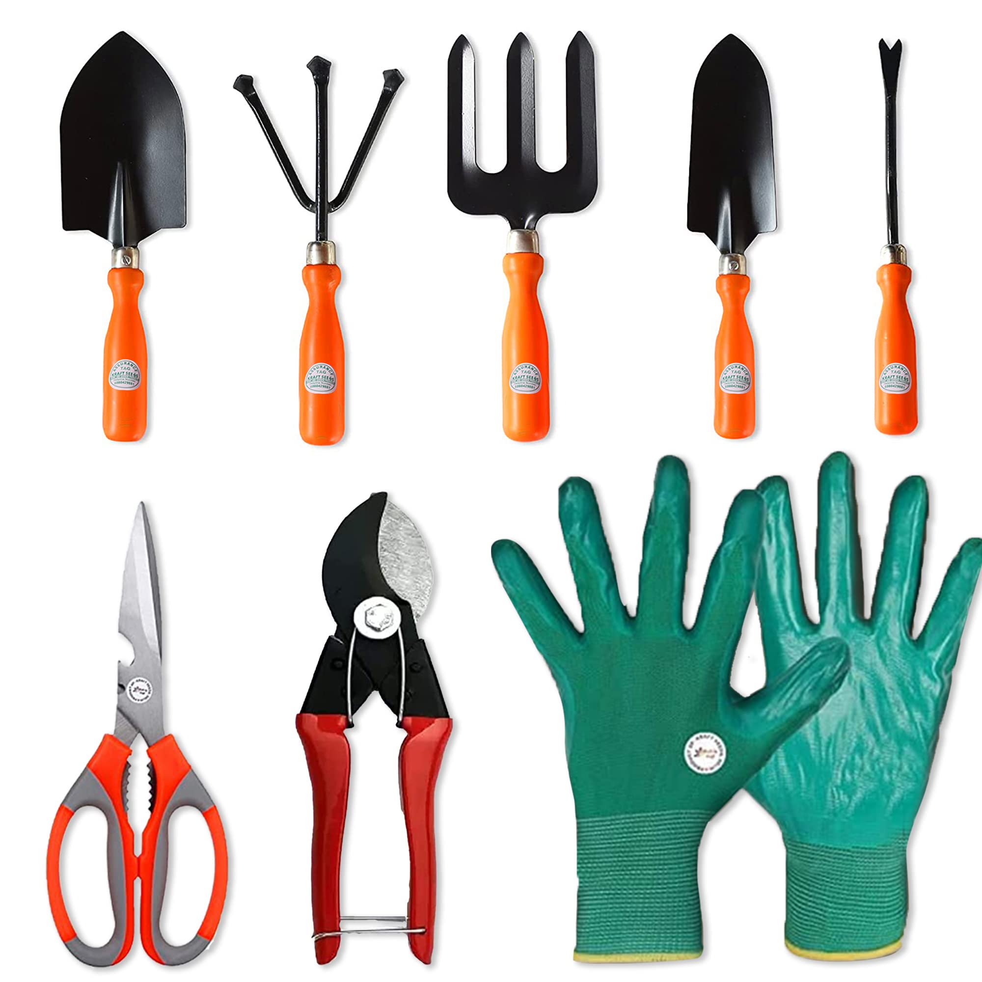 Kraft Seeds8 In 1 Garden Tool Kit (Trowel, Transplanter, Fork, Cultivator, Weeder, Multipurpose Scissors, Pruner, Gloves) | Plants Set For Home Full