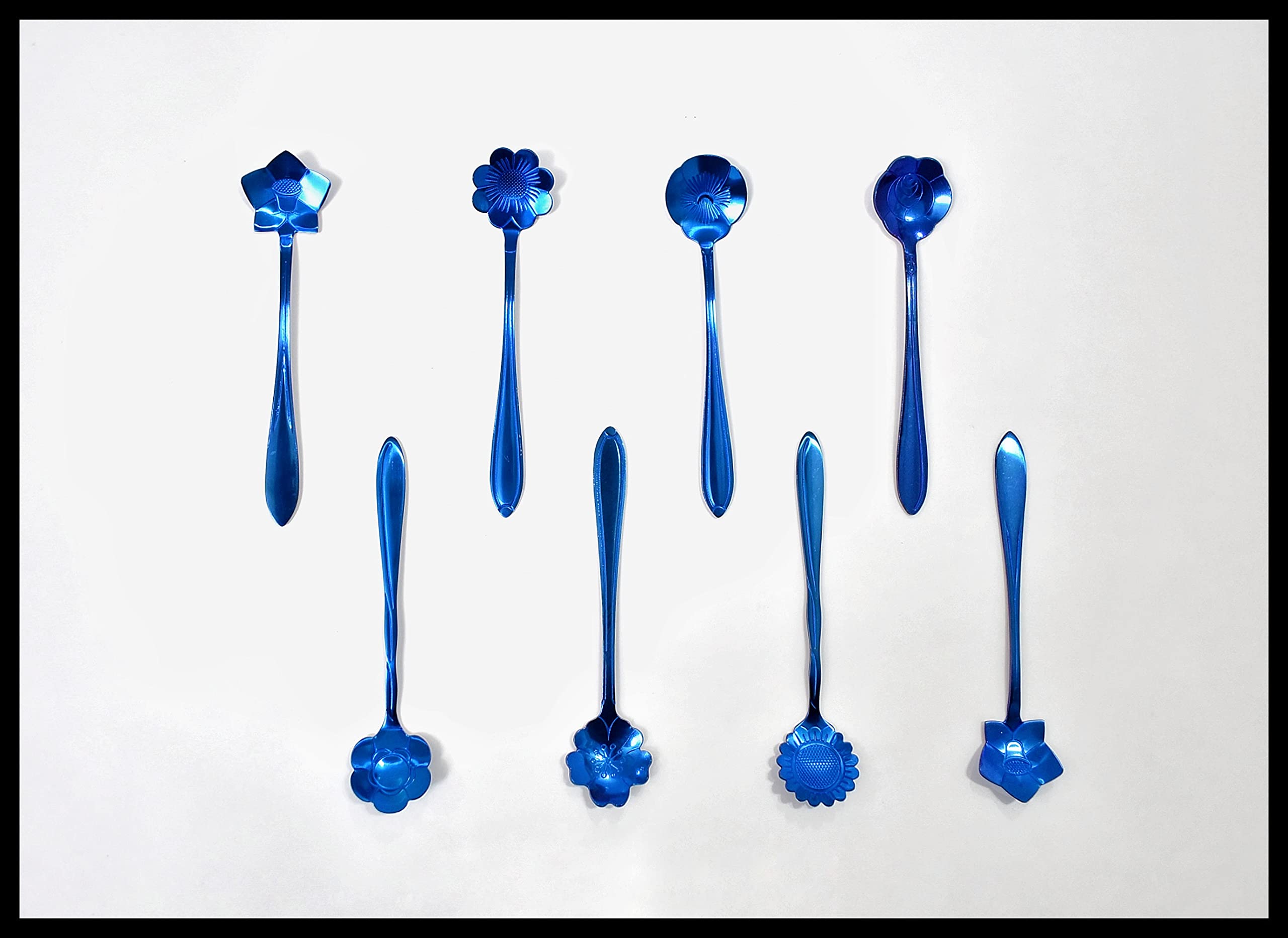 Litvibes Kitchen Dinner Dining Tableware,Cutlery Dessert Spoon,Coffee,Sugar,Mixing,Tea,Stirring,Cake and Ice Cream Spoon,Stir Bar Royal Blue Flower Stainless Steel Spoon-Set of 6 (Random)