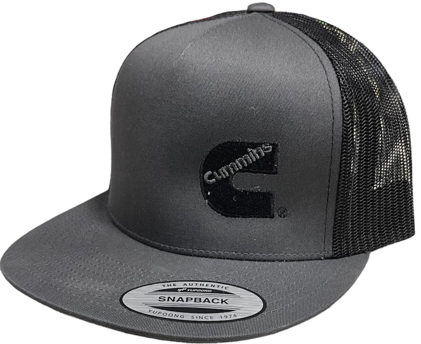 Cumins Charcoal Trucker Black mesh snap Back hat Cap Flatbill Snapback, Charcoal/Black