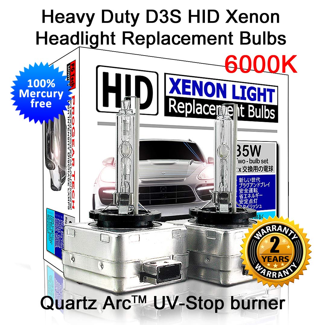 ECO-Friendly Product Non-Mercury Heavy Duty D3S 6000K HID Xenon Headlight Replacement Bulbs X 2 (Pack of 2) (6000K Daylight White)