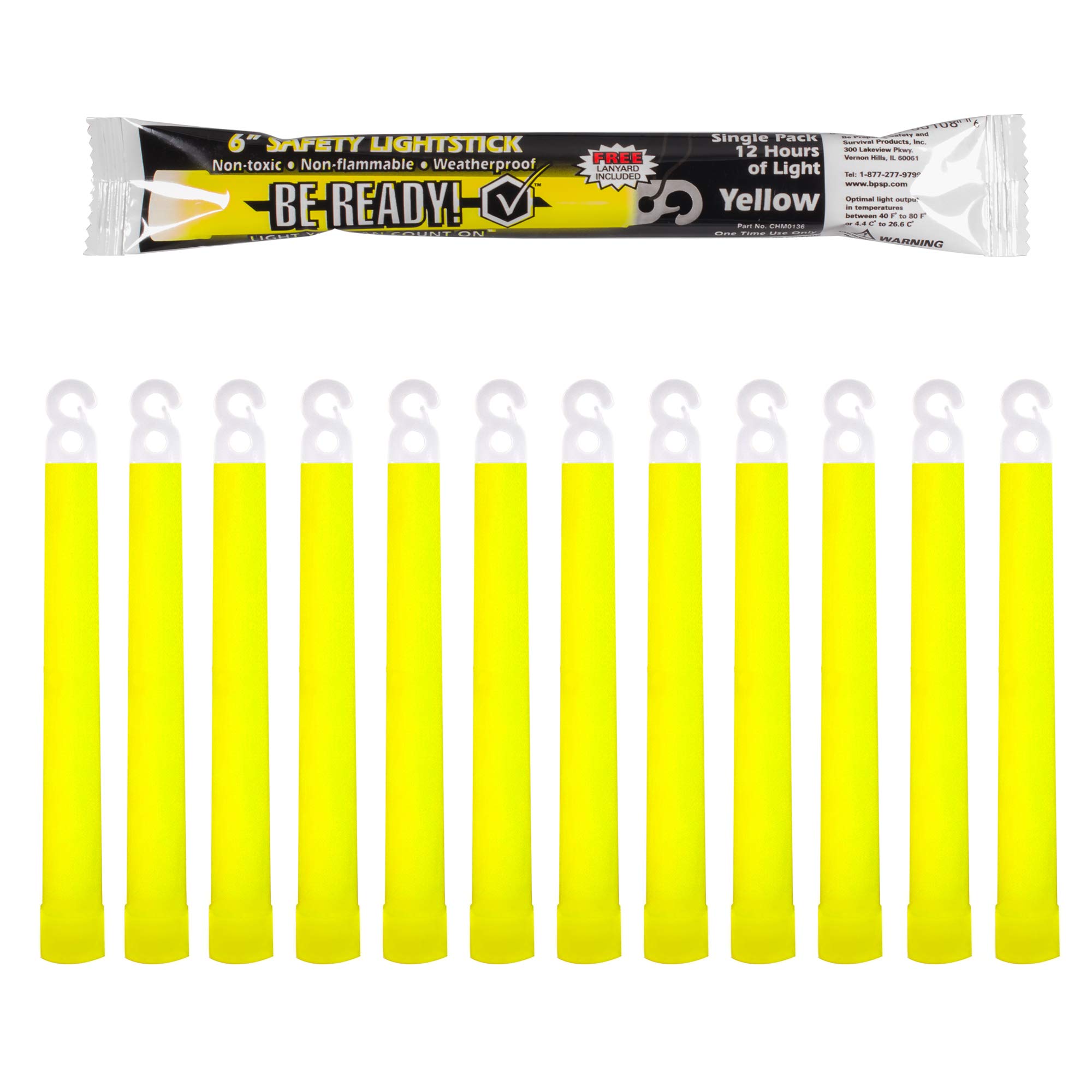 Be Ready Yellow Glow Sticks - Industrial Grade 12 Hour Illumination Emergency Safety Chemical Light Glow Sticks