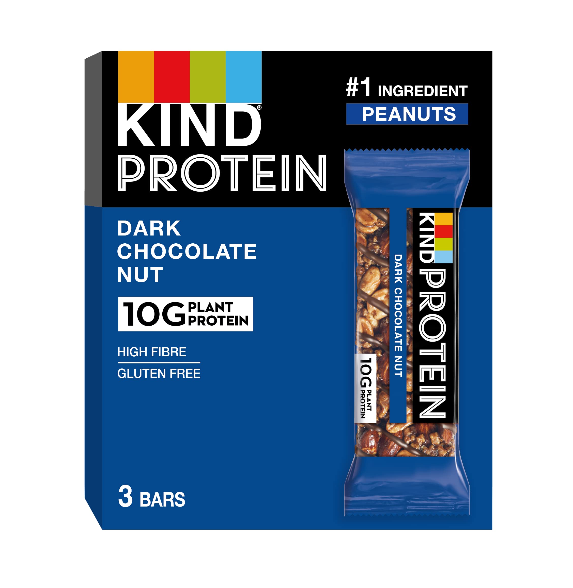 KIND Protein Bars, Gluten Free Snack Bars, Dark Chocolate Nut, High Fibre, Healthy Snack, Source of Protein, No Artificial Colours, Flavours or Preservatives, Multipack 3 x 42g