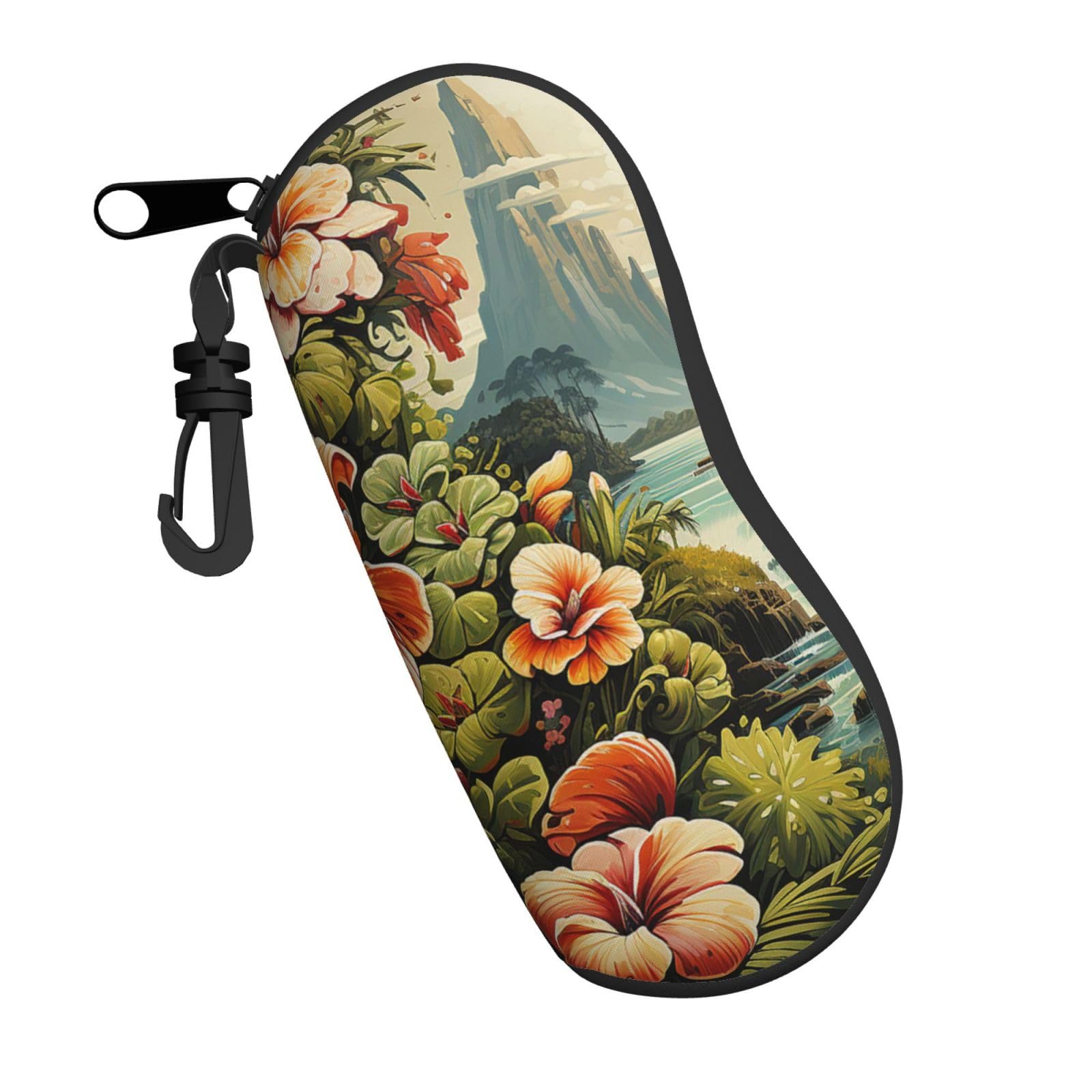 HERRECXAloha Hawaii Landscape Natural Vintage Sunglasses Soft Case for Women Men Glasses Case Zipper Soft Eyeglass Safety Bag With Clip