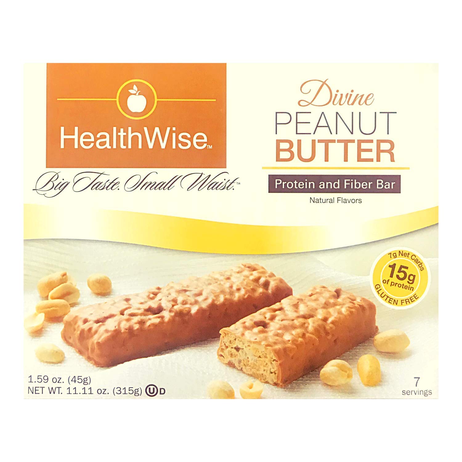 VTANMS Healthwise - Divine Peanut Butter | Gluten Free Diet Snack Bars | Hunger Control and Appetite Suppressant High Protein, Low Fat, Chol Free, Low Net Carbs, High Fiber (7 Bars)