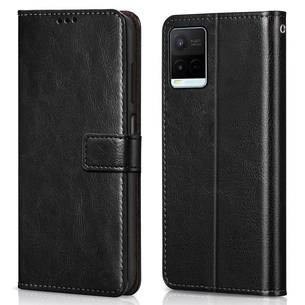 RIdhaniyaaVIVO Y21 FLIP Covers. RIdhaniyaa Shock Proof Flip Cover Back Case Cover for Vivo Y21 | Y21s | Y33s (Flexible | Leather Finish | Card Pockets Wallet & Stand). (Black)