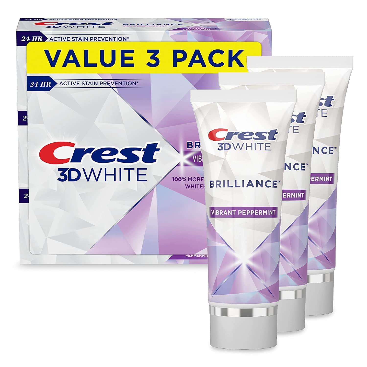 Crest3D White Brilliance Vibrant Peppermint Teeth Whitening Toothpaste, 4.1 Ounce (Pack of 3)(Packaging May Vary)