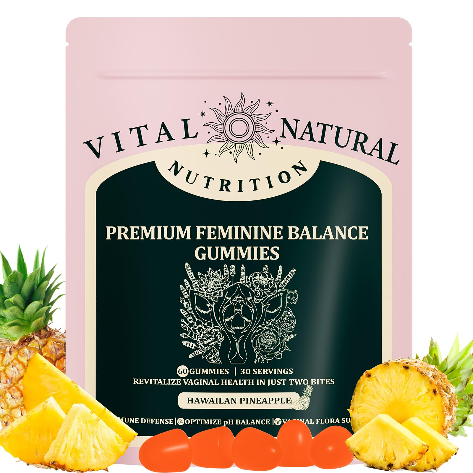 Feminine Balance Gummies - Women’s Health Probiotics for pH & Immune Support & Natural Pineapple Flavor (1)