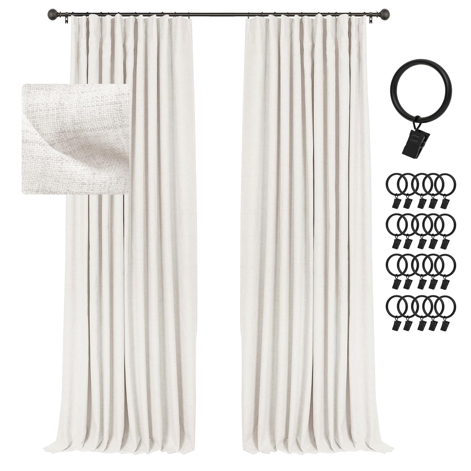 INOVADAY 100% Black Out Curtains 96 Inches Long, Thermal Insulated Linen Blackout Curtains for Bedroom 96 Length, Boho Farmhouse Curtains & Drapes for Living Room - 2 Panels, W50 x L96, Beige