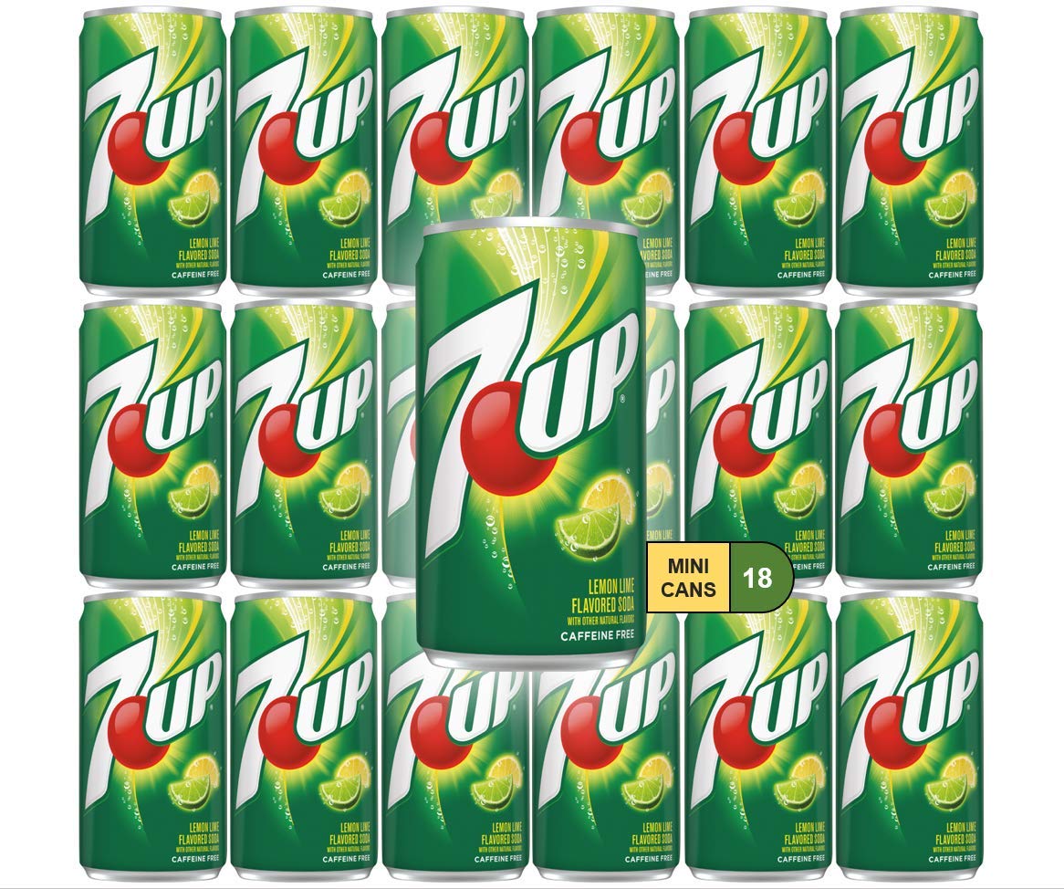 7Up Lemon Lime Mini Soda Cans, 7.5 oz Soft Drinks Bulk Snacks Pack, Small Refrigerator & Snack Pantry Drink 18 Count Beverage Bedroom & Kitchen Supplies