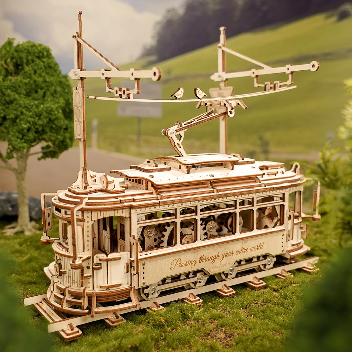 RoWood 3D Puzzles for Adults,Car Model Kit, 3D Wooden Puzzle Mechanical Tram Model,Wood Building Kit, Assembly Time 5H,Unique Gifts for Teens&Adults