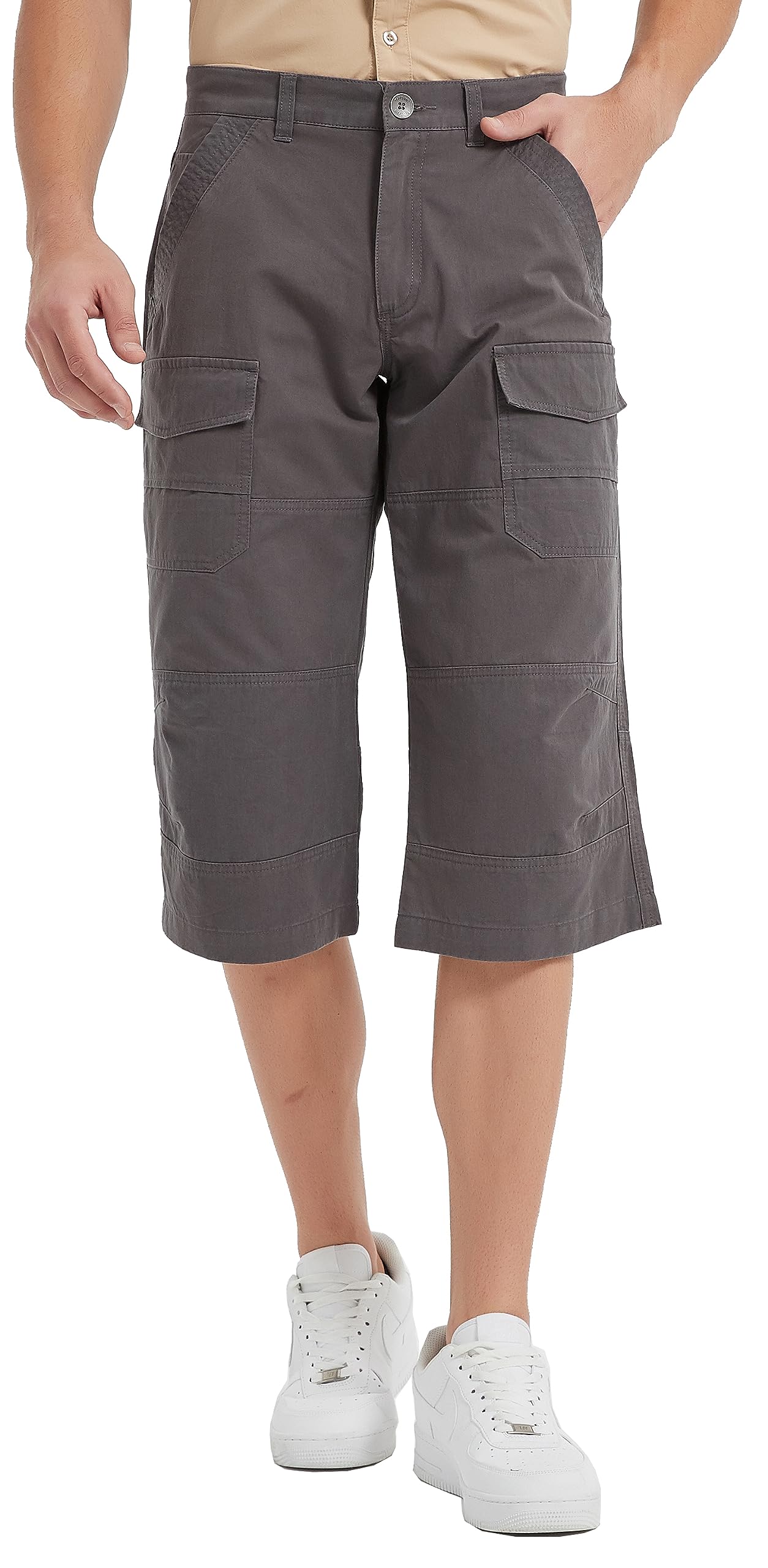 TronjoriMens Casual Bermuda Long Cargo Shorts Capris Trouser 3/4 Pants with Leg Pockets