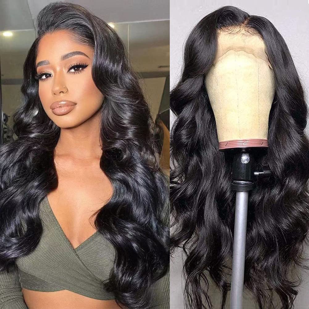 Body Wave Lace Front Wigs Human Hair 13x4 HD Lace Frontal Wig 18 inch Pre Plucked With Baby Hair 150% Density Brazilian Virgin Human Hair Lace Front Wigs for Black Women Glueless Natural Black 18inch