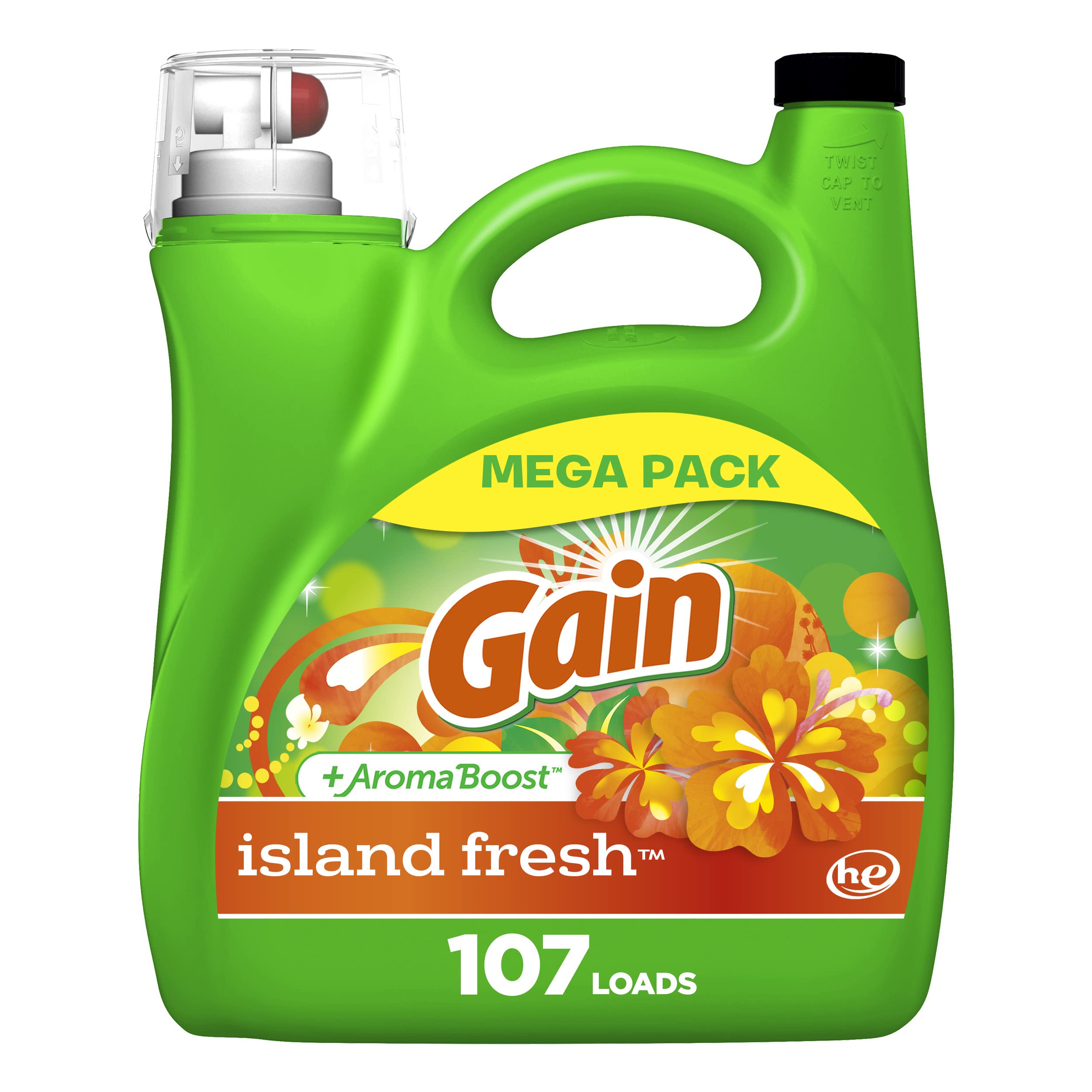 Gain + Aroma Boost Liquid Laundry Detergent, Island Fresh Scent, 107 Loads, 154 fl oz, HE Compatible