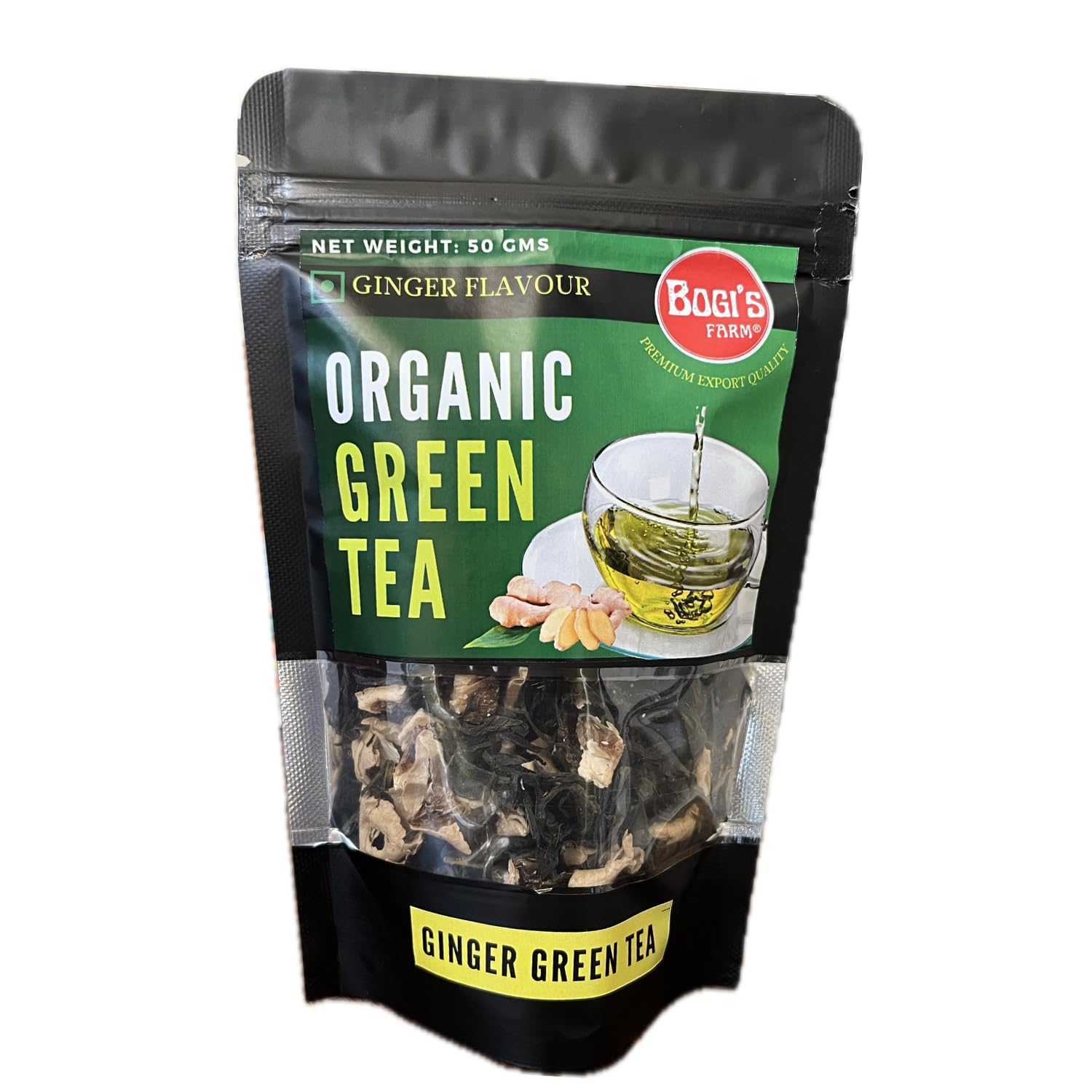 Bogi's Farm - Organic Green Tea with Dry Ginger Flakes | Green Tea | Organic | Helps in Weight Loss | 50 gm