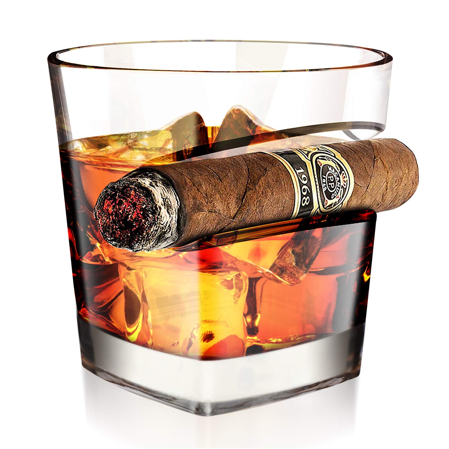 Kollea Father's Day Gifts for Dad Whiskey Cigar Glass 15 Oz with Rest Holder, Old Fashioned Whiskey Glass, Cool Bourbon Rum Gifts for Men Boyfriend for Birthday, Retirement Party, Cigar Accessories