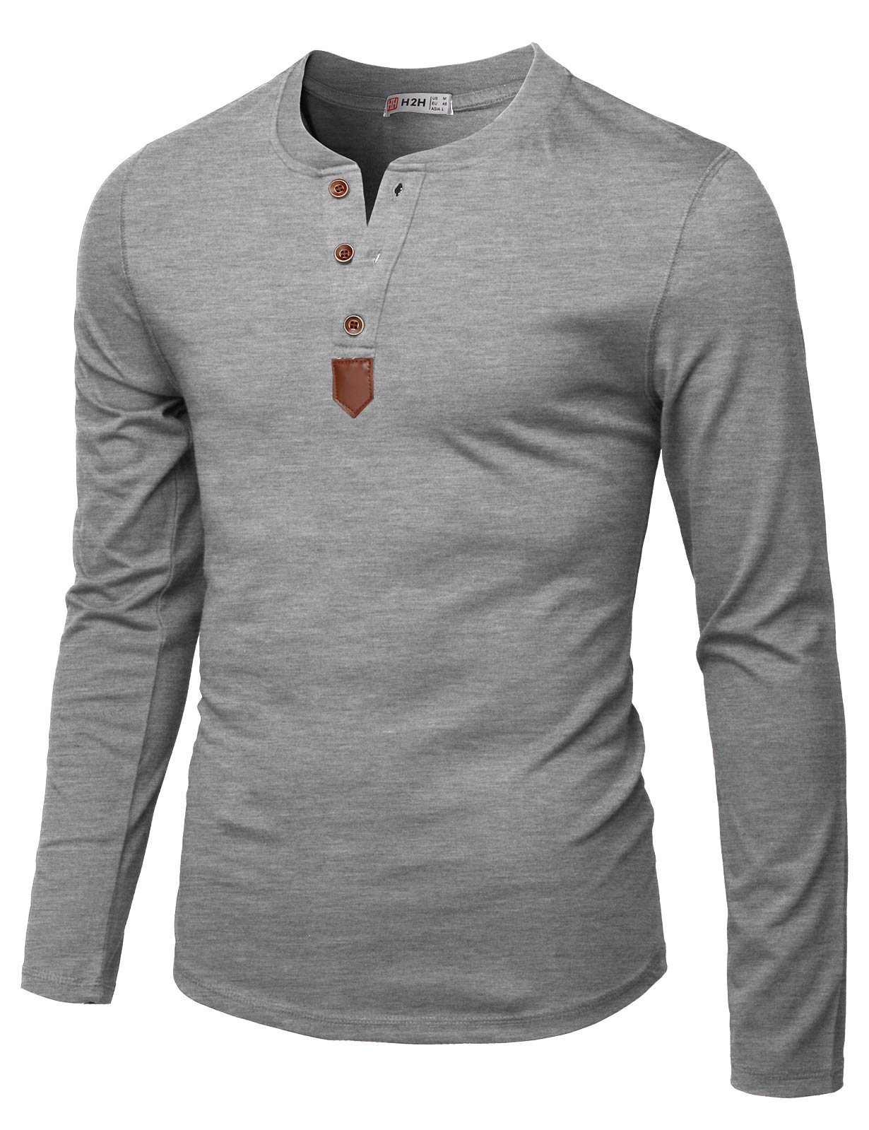 H2H Men Casual Slim Fit Spandex Blended Henley T-Shirt Long Sleeve