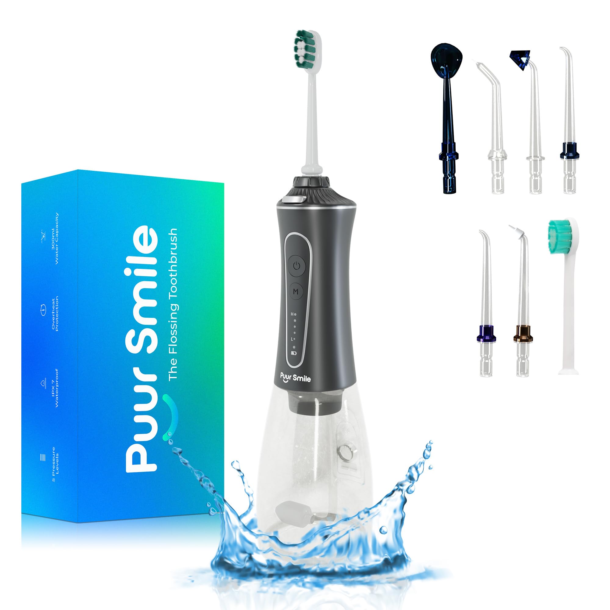 Professional Water Flosser - Advanced Dental Care for a Healthier Mouth, Gum, and Teeth - IPX7 Waterproof Oral Irrigator | 7 Replacement Tips, Travel-Friendly, Rechargeable - Oral Hygiene