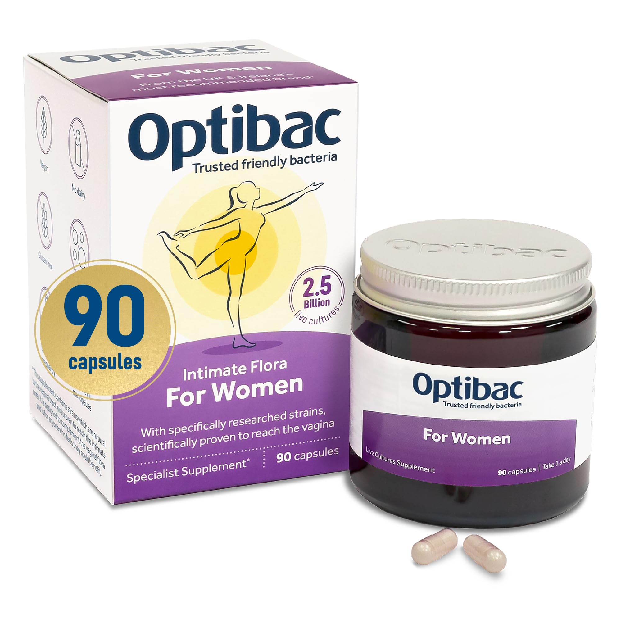 OptiBacProbiotics for Women - Vegan Probiotic Supplement, Scientifically Formulated for Vagina Flora - 90 Capsules