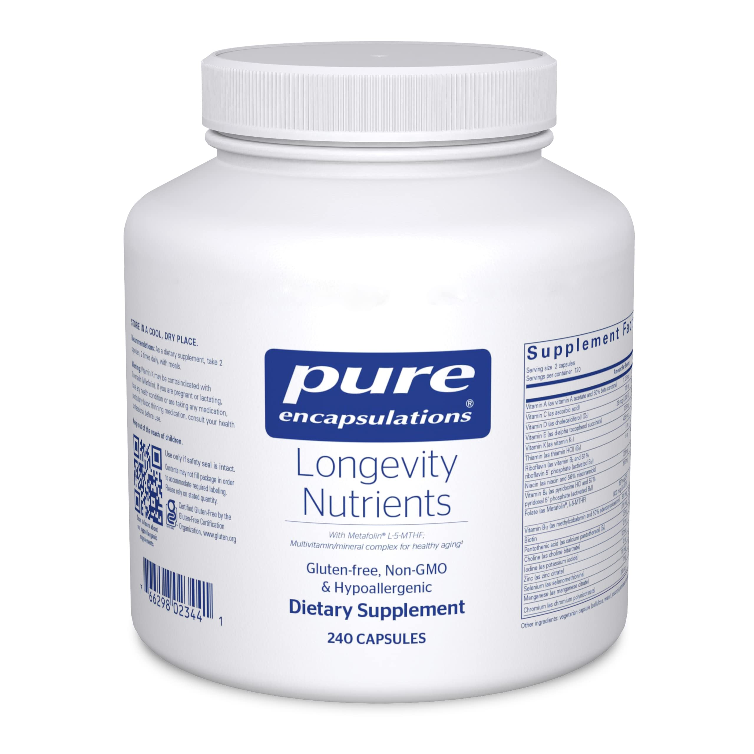 Pure EncapsulationsLongevity Nutrients | Multivitamin/Mineral Complex to Support Healthy Aging, Brain Function, Eyes, Bones, and Vascular Health* | 240 Capsules