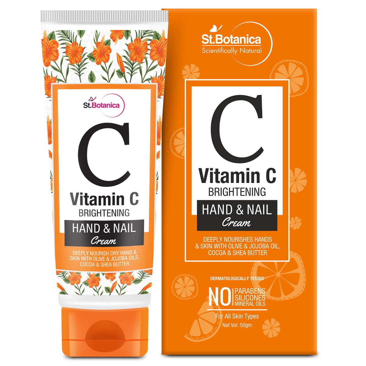 StBotanica Vitamin C Brightening Hand And Nail Cream, 50g - Deeply Nourish Dry Hand & Skin With Olive & Jojoba Oils, Cocoa & Shea Butter