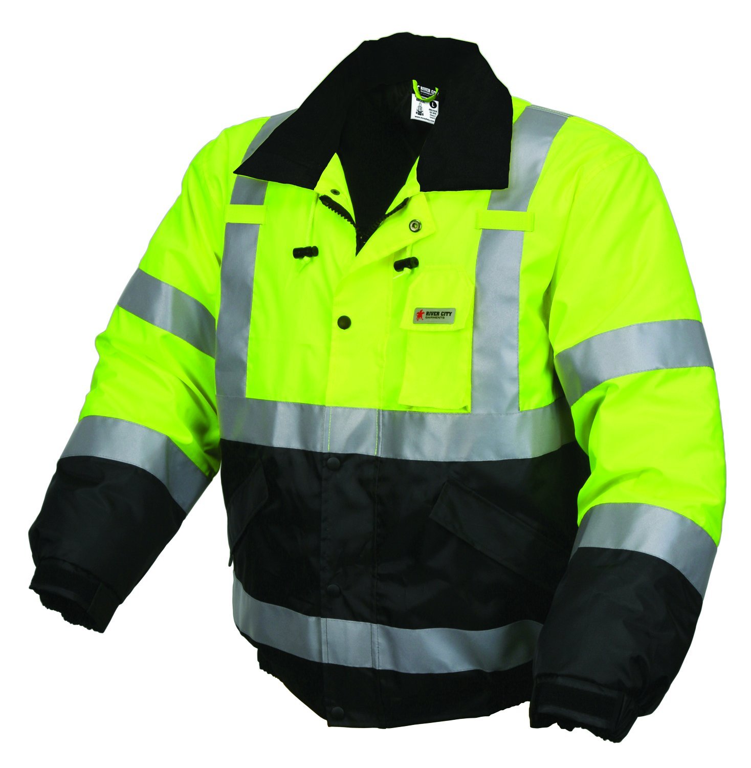 MCR SafetyBBCL3LX3 Luminator Class 3 Insulated Polyester Water Resistant Two-Tone Bomber Jacket with 3M Silver Reflective Stripes, Fluorescent Lime Green, 3X-Large